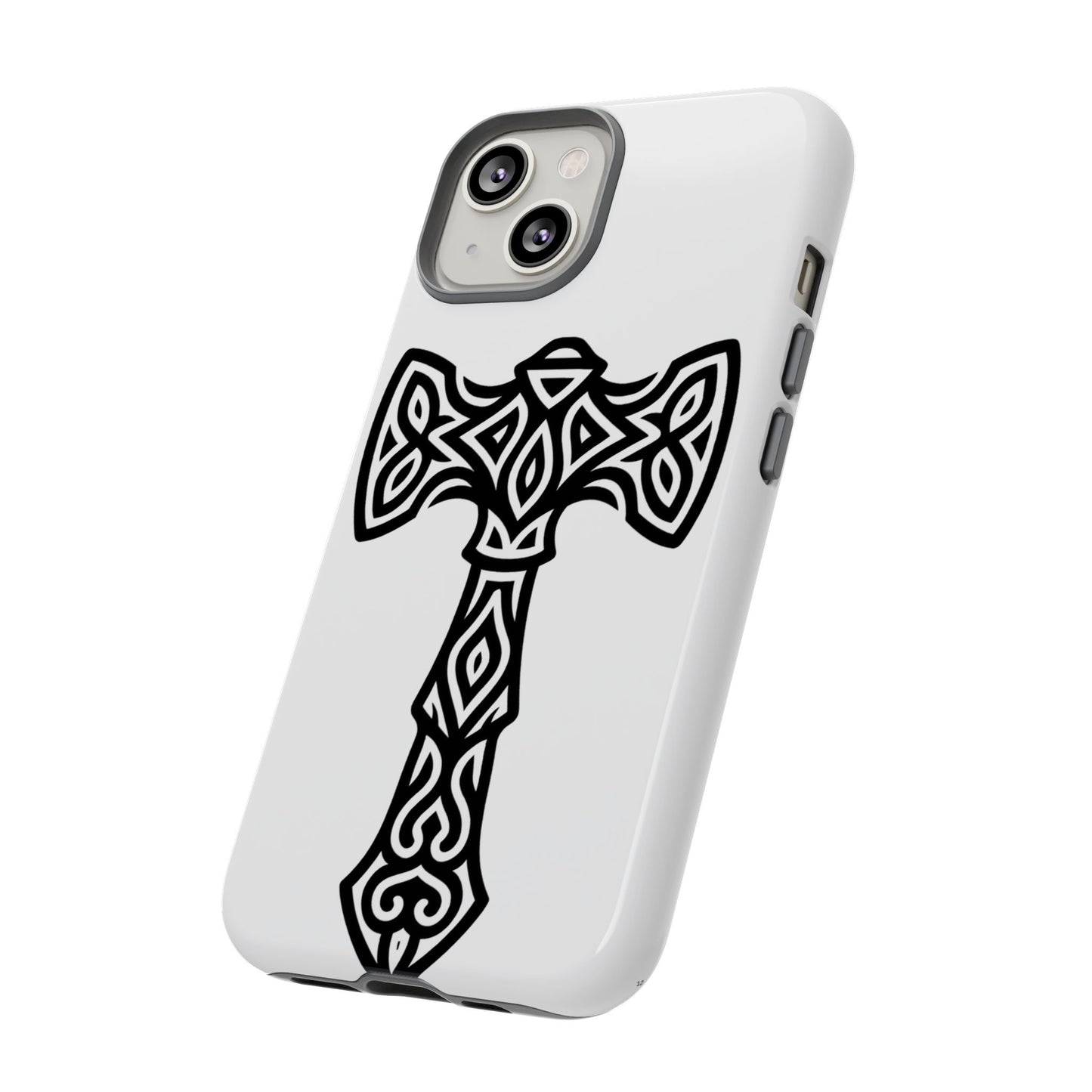 Tough Case Celtic Cross Black and White Design Phone Cover Compatible with iPhone 17, 16, 15, 14, 13, Galaxy, Google Irish Heritage Pattern