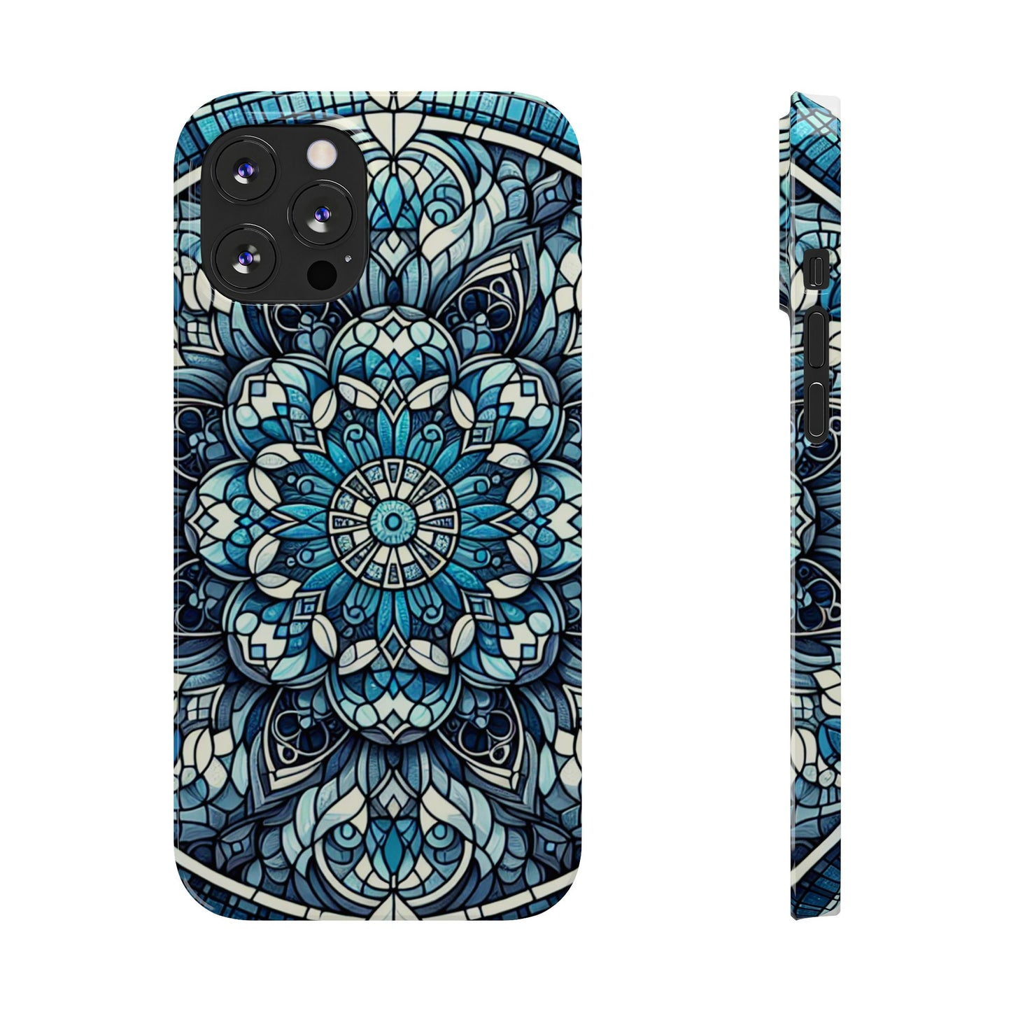 Decorative Slim Phone Case - Blue Mandala Design, Gift for Her, Phone Accessories, Boho Style, Unique Cell Phone Cover, Trendy Tech