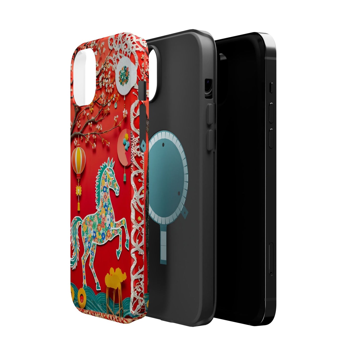 Year of the Horse Floral Art Magnetic Phone Case, Chinese Zodiac 2026 Design, compatible with iPhone 17 16 15 14 13