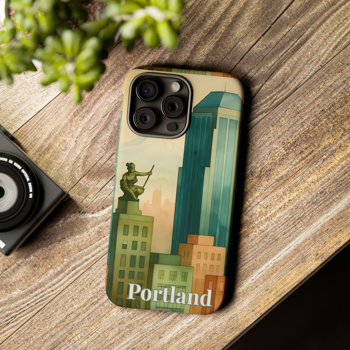 Portland Cityscape Phone Case • Urban Skyline Art Tough Case • Watercolor City Aesthetic • Gift for Travelers • Compatible with iPhone, Galaxy, Google