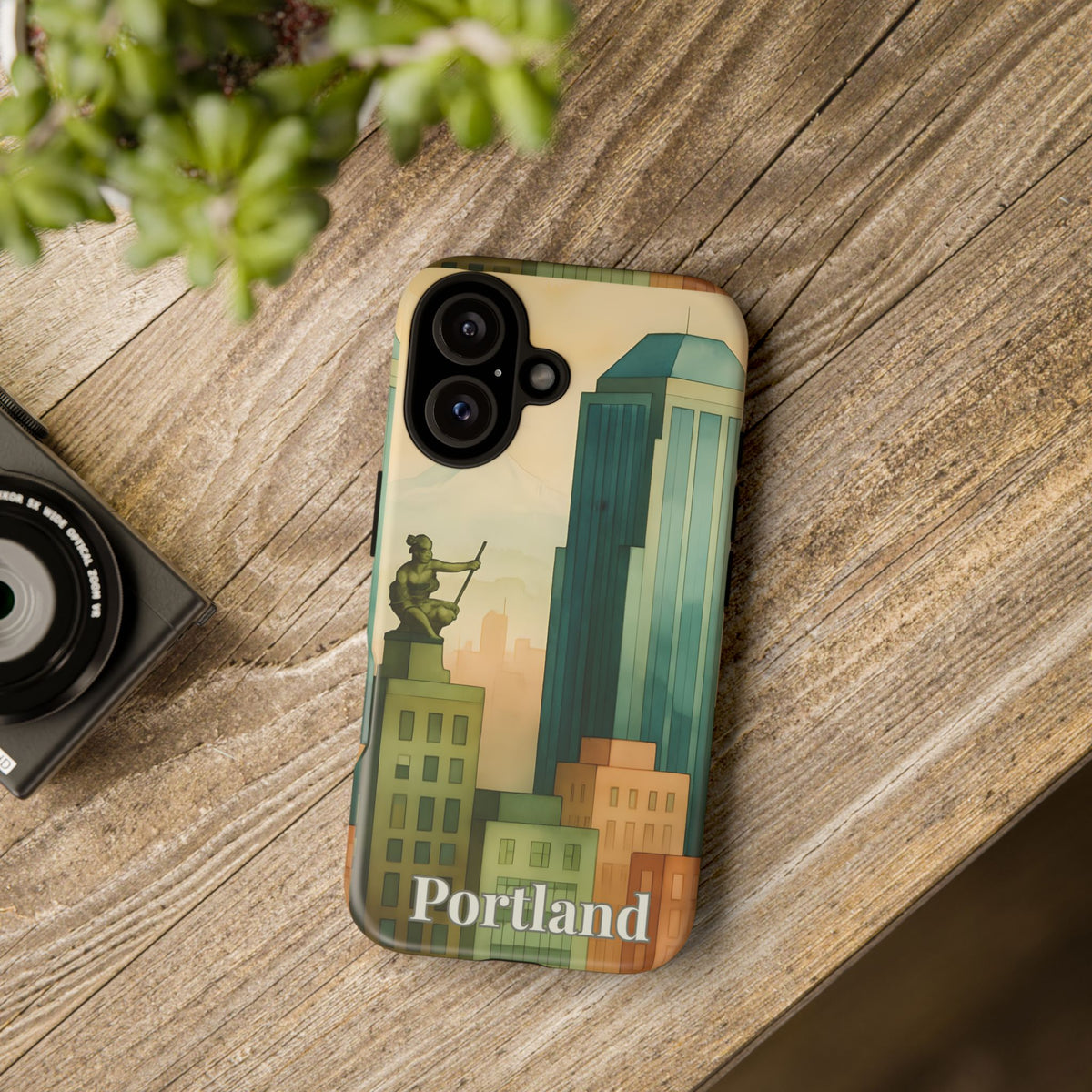Portland Cityscape Phone Case • Urban Skyline Art Tough Case • Watercolor City Aesthetic • Gift for Travelers • Compatible with iPhone, Galaxy, Google