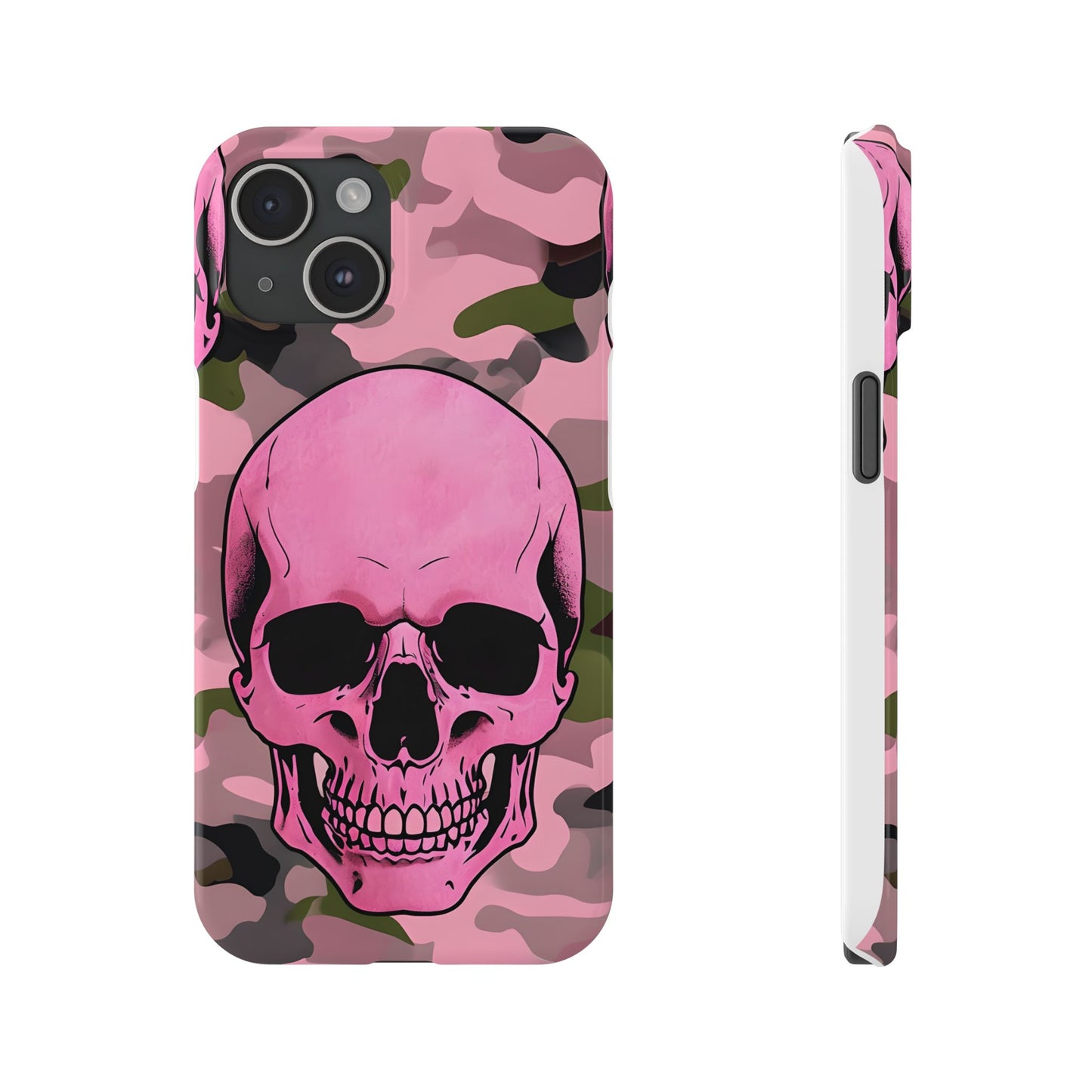 Pink Camo Skull Phone Case, Slim Case for iPhone, Edgy Phone Accessory, Unique Gift for Her, Trendy Tech Lover