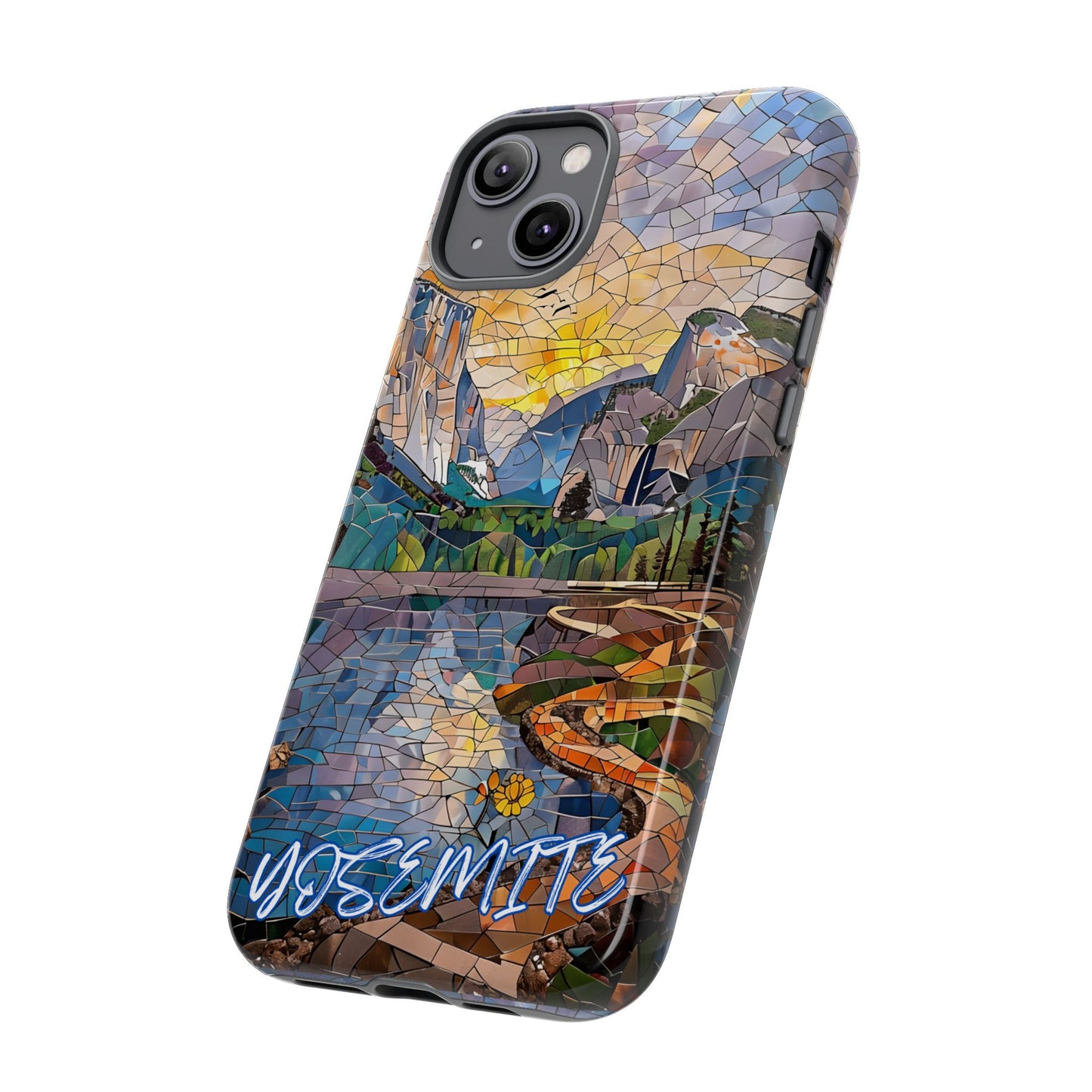 Yosemite Mosaic Tough Phone Case - Mountain Nature Art, Scenic Forest Aesthetic, Compatible with iPhone, Galaxy, and Google Phones