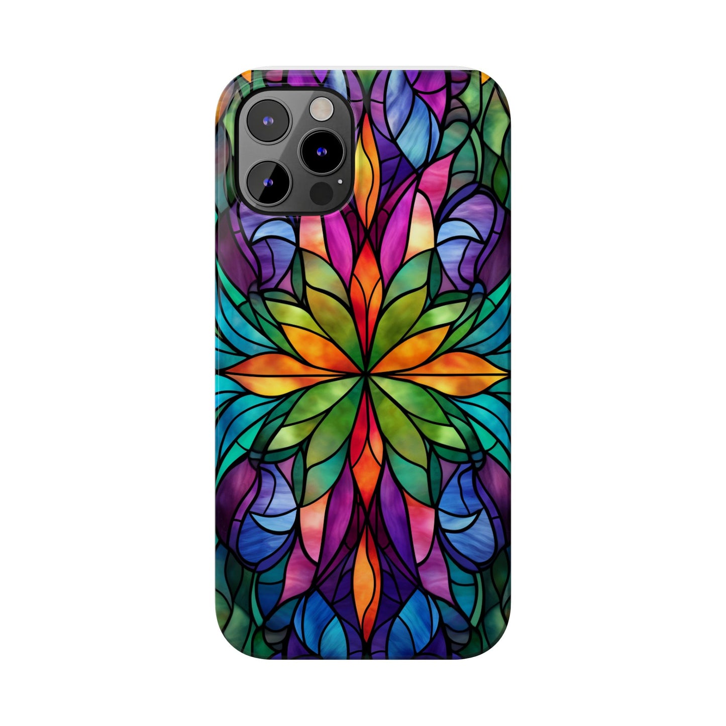 Vibrant Floral Slim Phone Cases, Colorful Cell Phone Cover, Stained Glass Design, Unique Gift for Her, Artistic Accessories, Phone Case