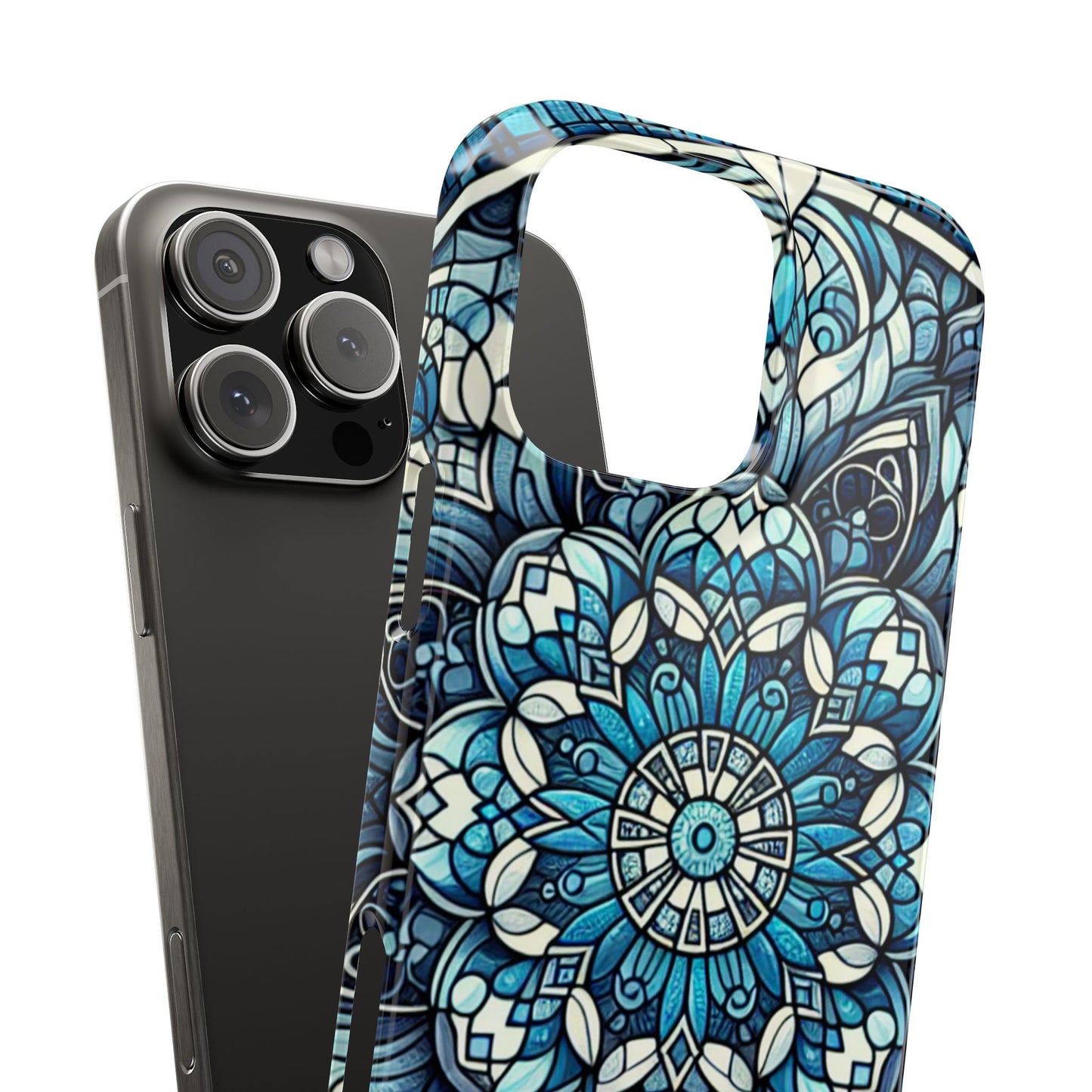 Decorative Slim Phone Case - Blue Mandala Design, Gift for Her, Phone Accessories, Boho Style, Unique Cell Phone Cover, Trendy Tech