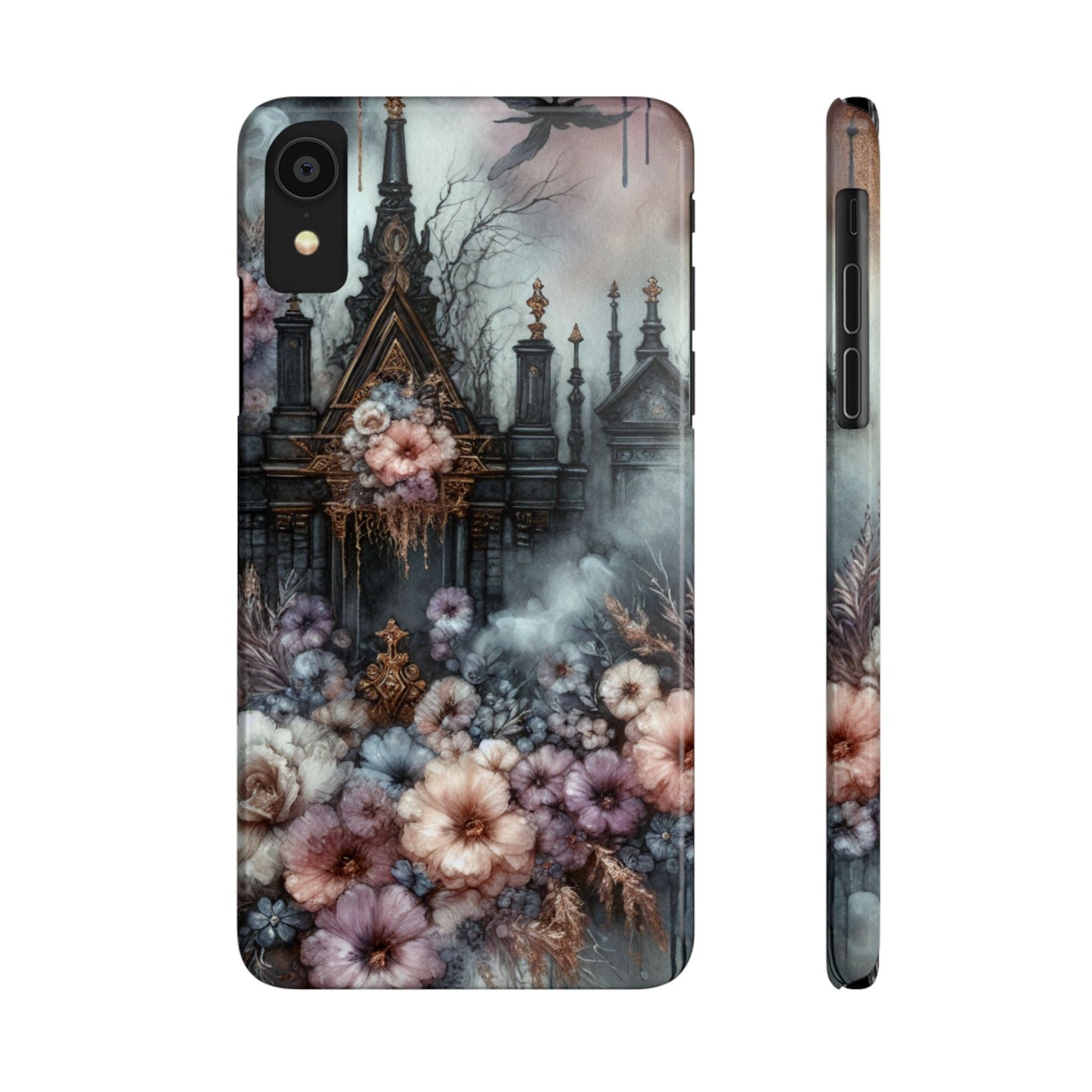 Gothic Floral Slim Phone Case, Dark Fantasy Phone Cover, Unique Flower Design, Phone Accessory for Halloween, Gift for Her