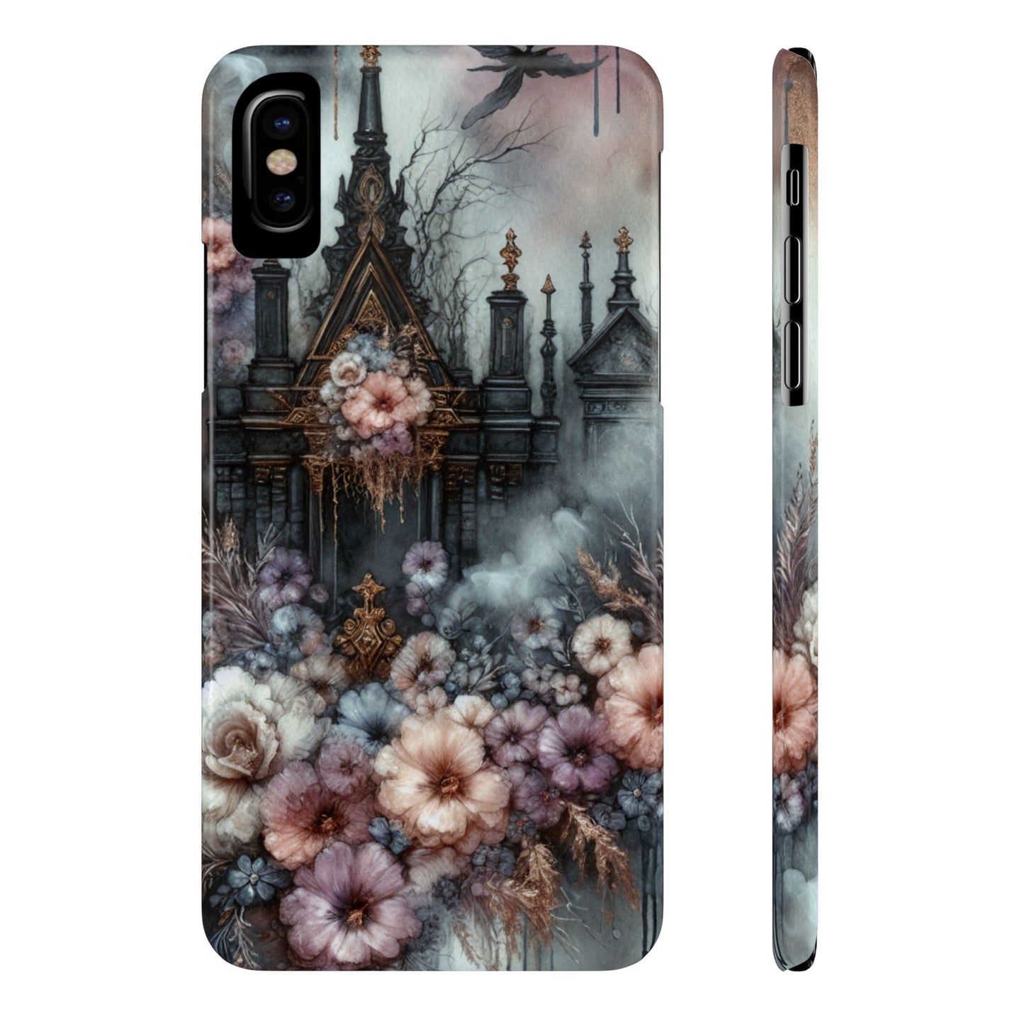 Gothic Floral Slim Phone Case, Dark Fantasy Phone Cover, Unique Flower Design, Phone Accessory for Halloween, Gift for Her