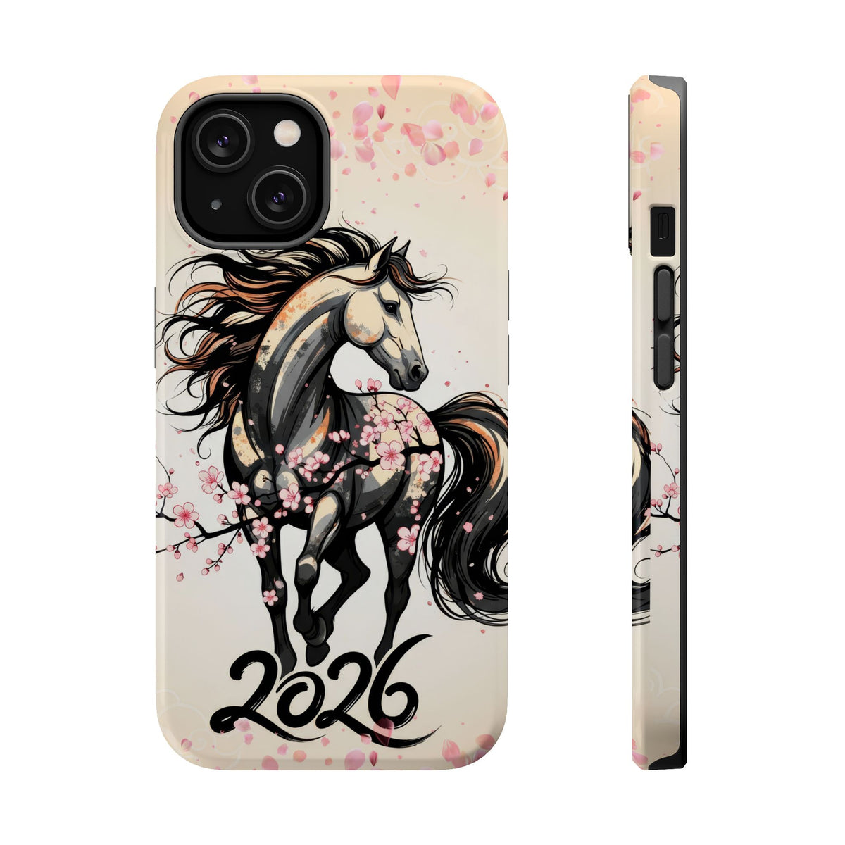 Year of the Horse Floral Art Magnetic Phone Case, Chinese Zodiac 2026 Design, compatible with iPhone 17 16 15 14 13
