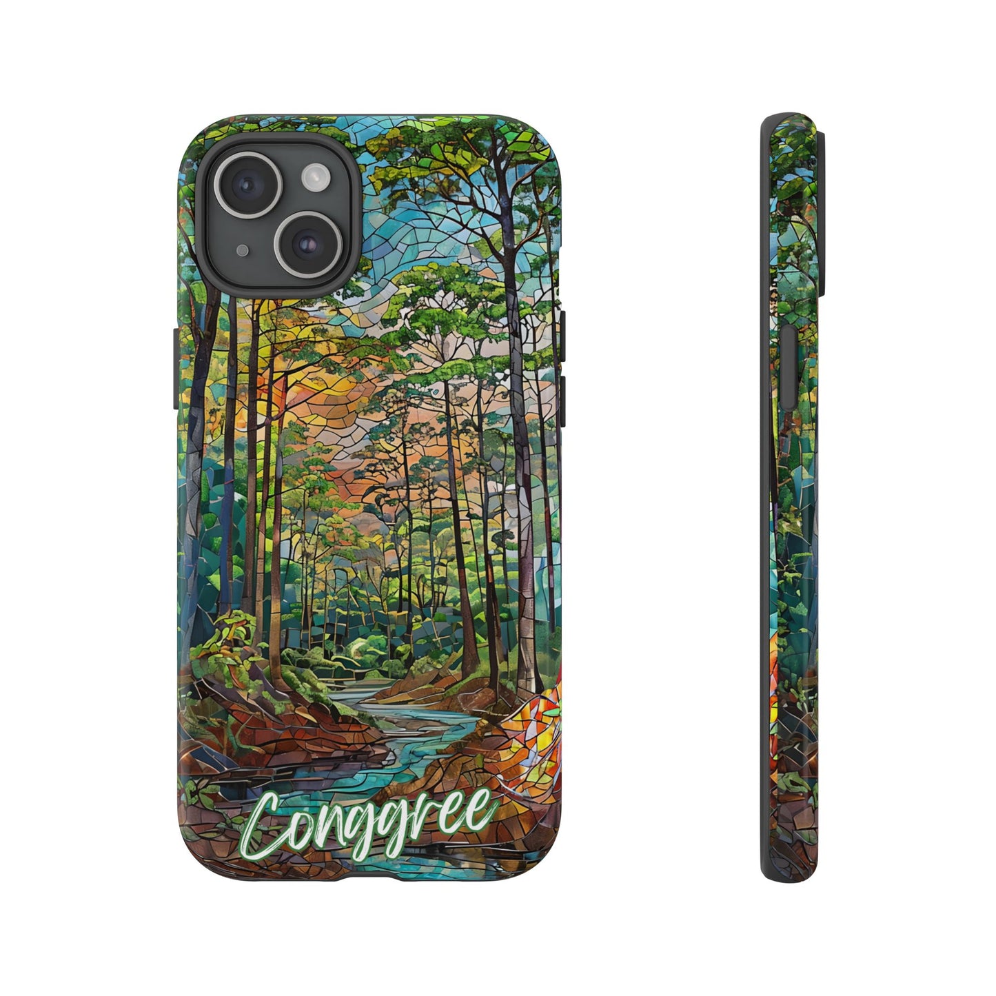 Congaree Mosaic Tough Phone Case - Lush Swamp Forest Art, Southeast Nature Aesthetic, Compatible with iPhone, Galaxy, and Google Phones