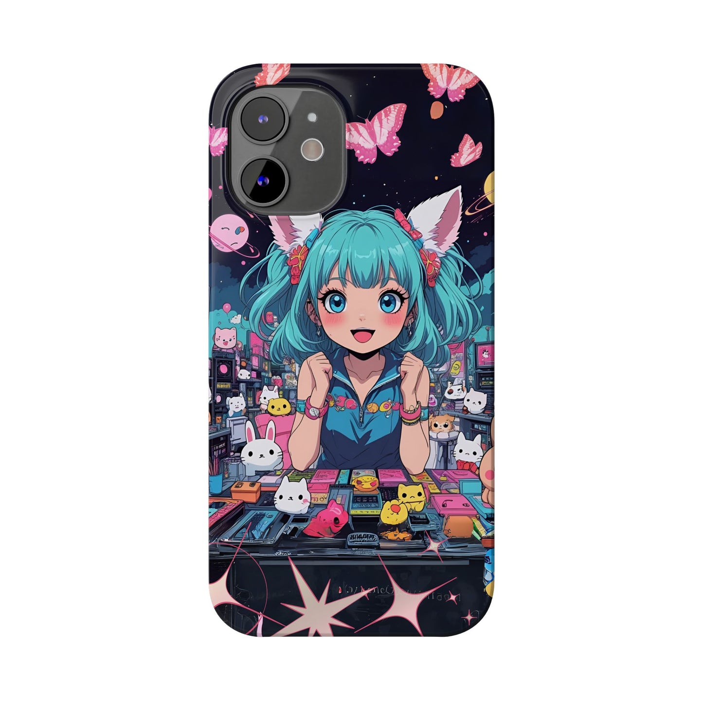 Y2K Anime Girl Slim Phone Case, Kawaii Vaporwave Style, Cute Maximalist Aesthetic, Anime Design, Slim Protection, Aesthetic Accessory