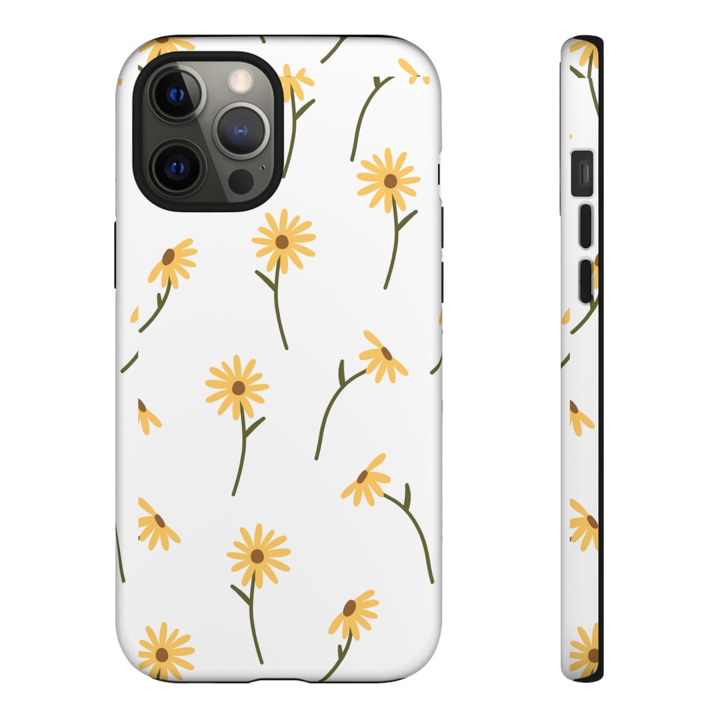 Sunflower Floral Tough Phone Case - Minimal Daisy-Inspired Print, Simple Botanical Aesthetic, Compatible with iPhone, Galaxy, and Google