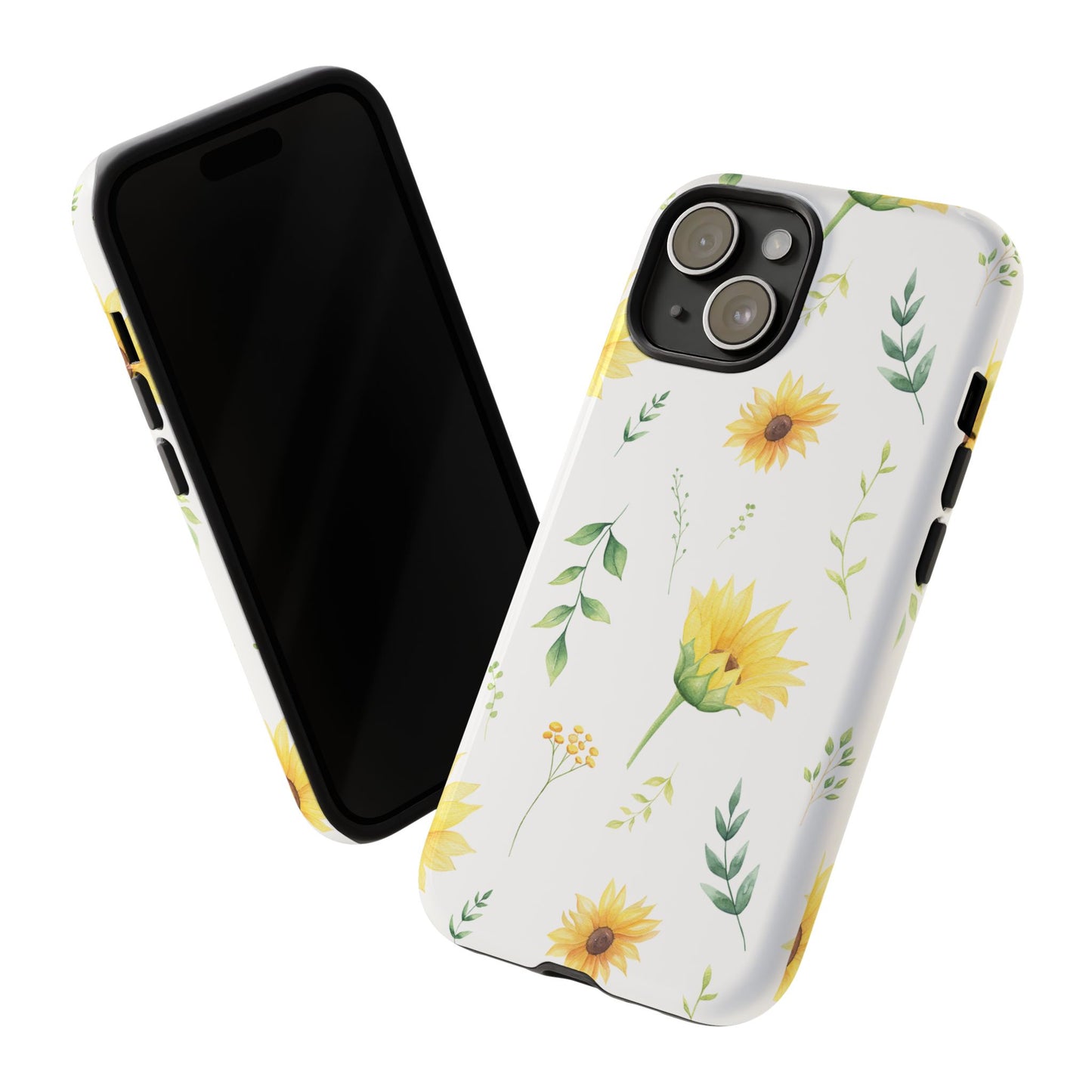 Sunflower Floral Tough Phone Case - Watercolor Botanical Print, Bright Nature Aesthetic, Compatible with iPhone, Galaxy, and Google Phones