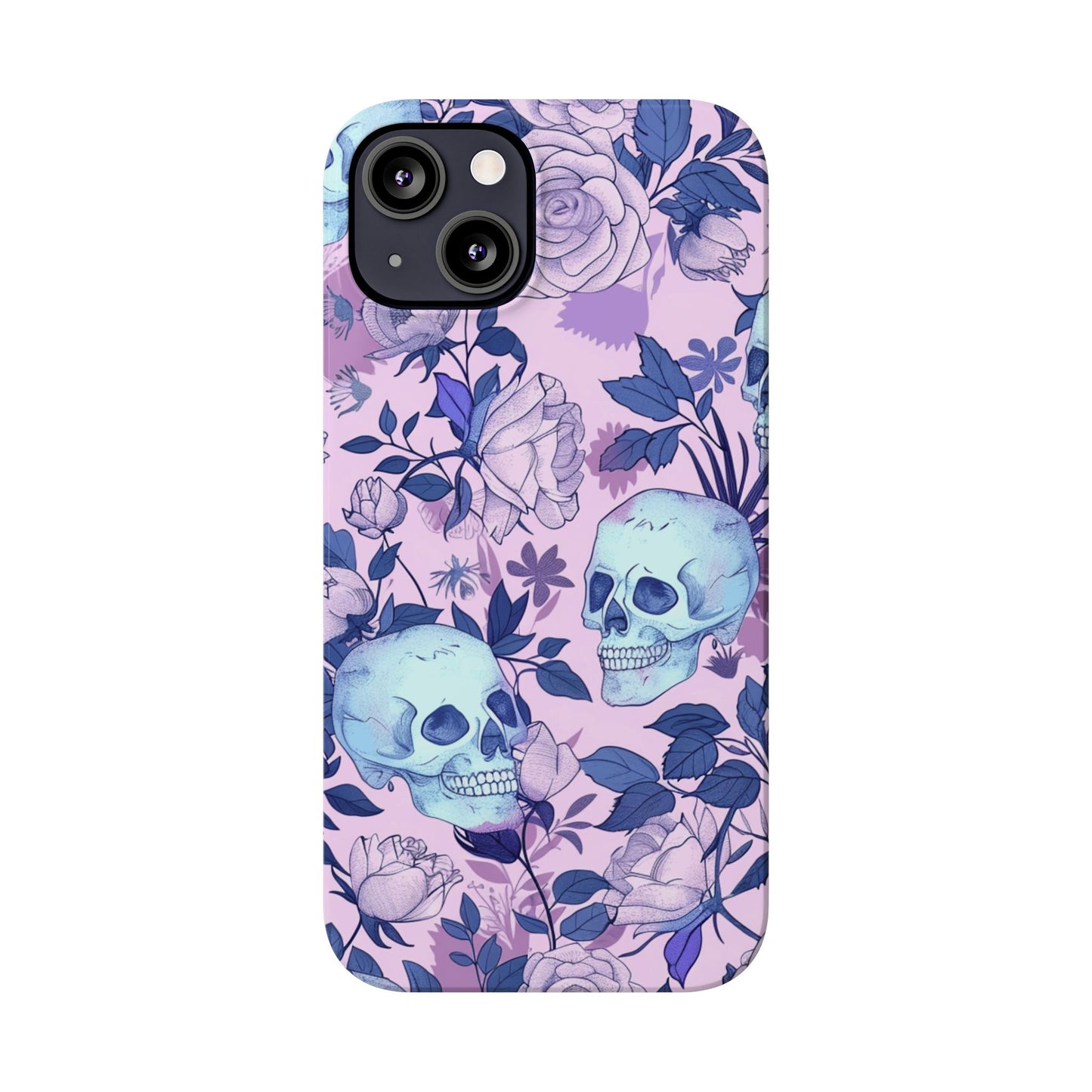 Floral Skull Slim Phone Case - Aesthetic, Trendy, Gift for Goth Lovers, Unique Phone Accessories, Floral Print, Halloween Decor