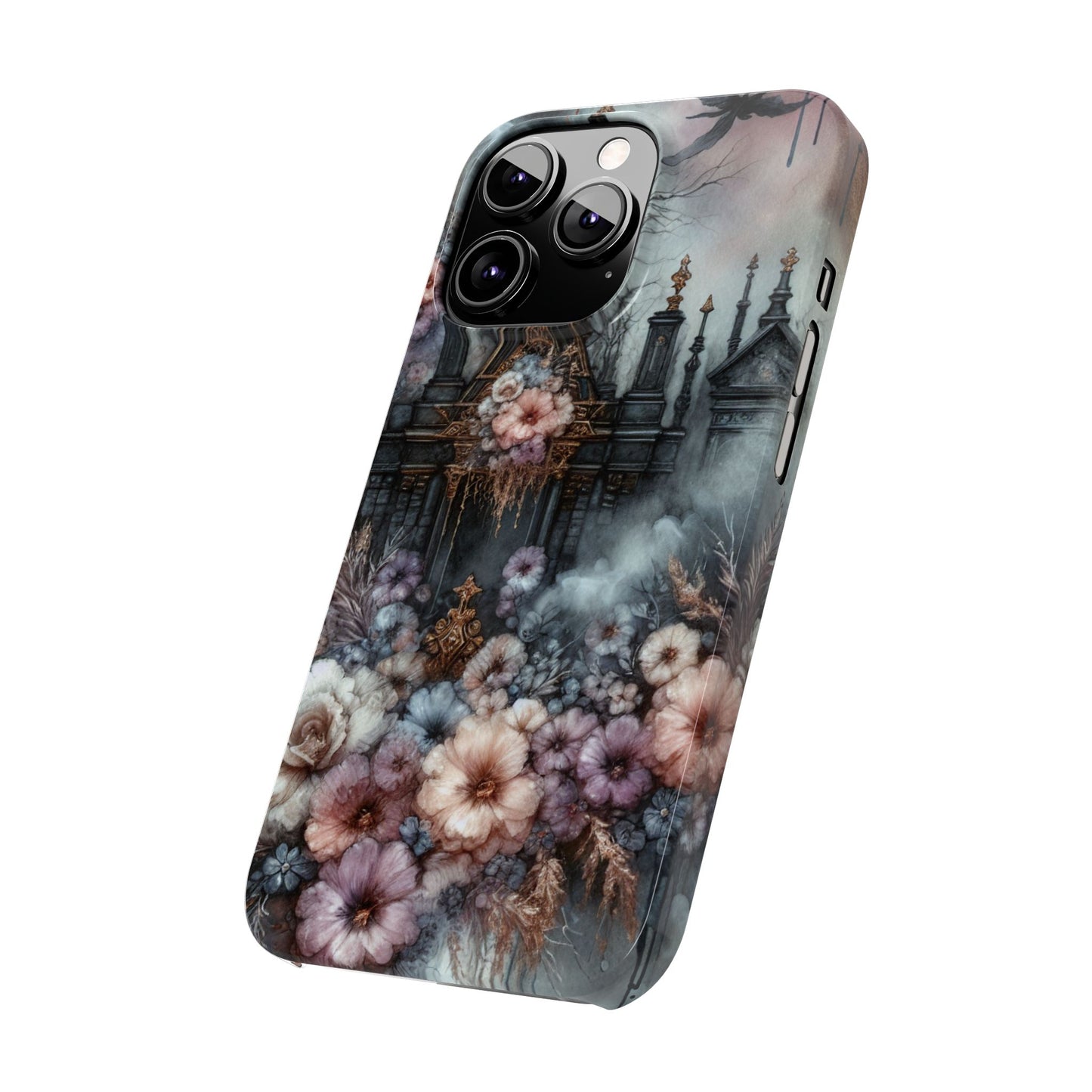 Gothic Floral Slim Phone Case, Dark Fantasy Phone Cover, Unique Flower Design, Phone Accessory for Halloween, Gift for Her