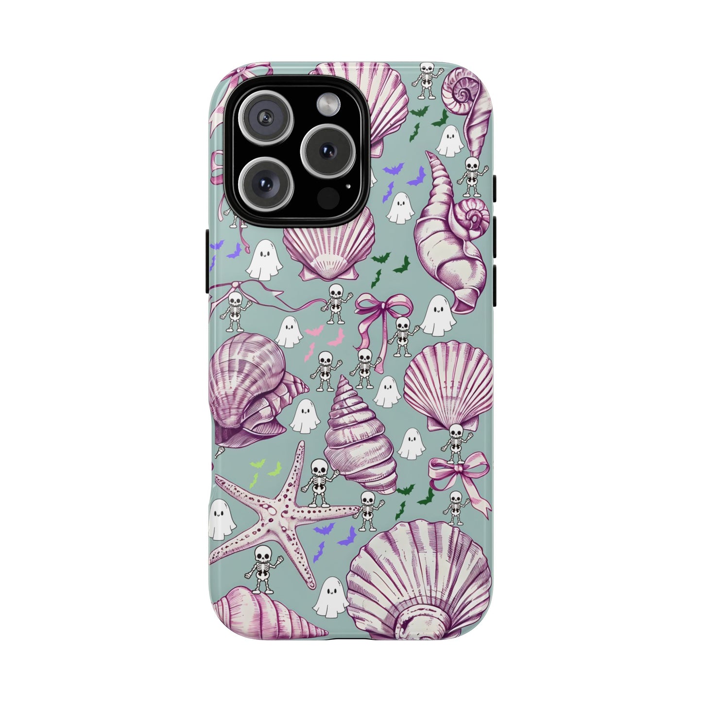 Summerween Aesthetic Phone Case, Cute Ghosts Skeletons and Seashells Spooky Cute Pastel Aesthetic Phone Cover, Cute Halloween Aesthetic Case