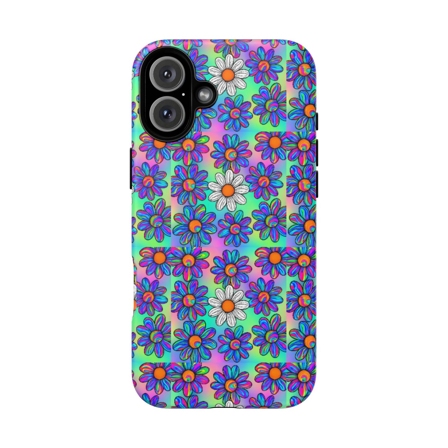 Trippy Daisy Tough Phone Case - Psychedelic Floral Aesthetic, Colorful Groovy Design, Compatible with iPhone, Galaxy, and Google Phones