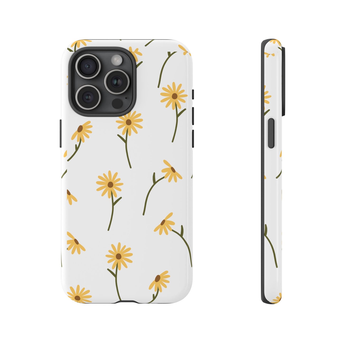 Sunflower Floral Tough Phone Case - Minimal Daisy-Inspired Print, Simple Botanical Aesthetic, Compatible with iPhone, Galaxy, and Google