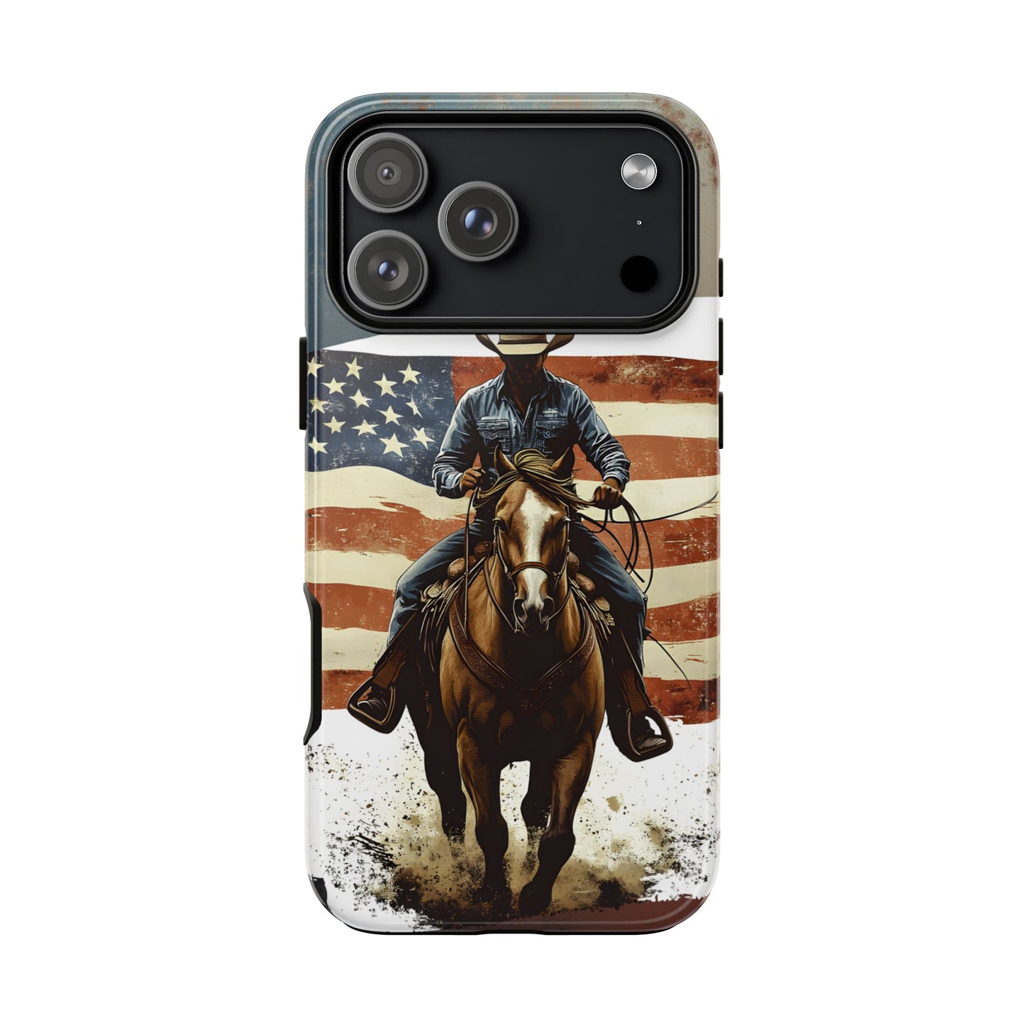 Proud  USA Cowboy Tough Case, Patriotic USA Flag Western Cover, compatible with iPhone 17, 16, 15, 14, 13, Galaxy, Google