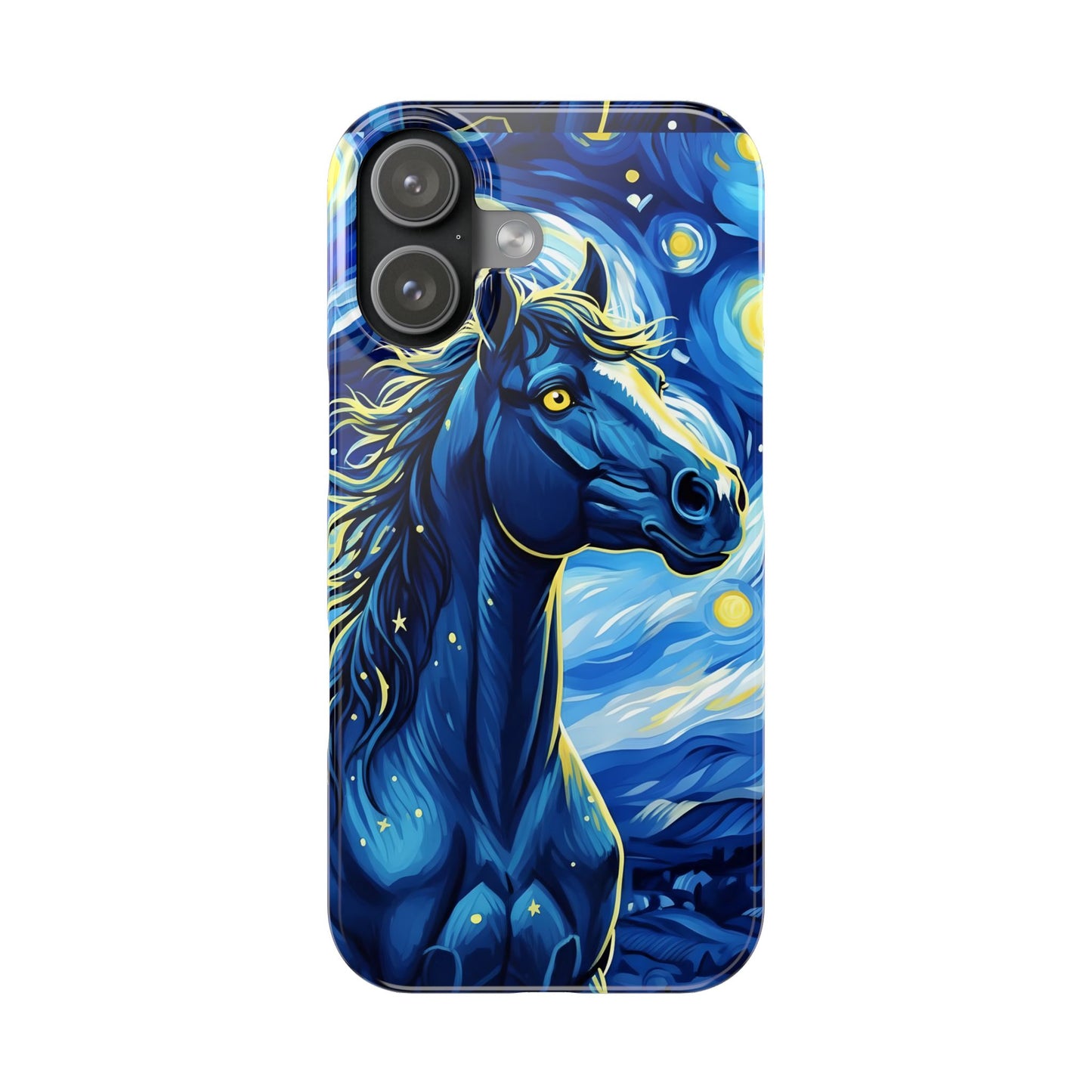 Year of the Horse Slim Phone Case Chinese Zodiac Blue Horse Art Design Compatible with iPhone 17 16 15 14 13 12 11