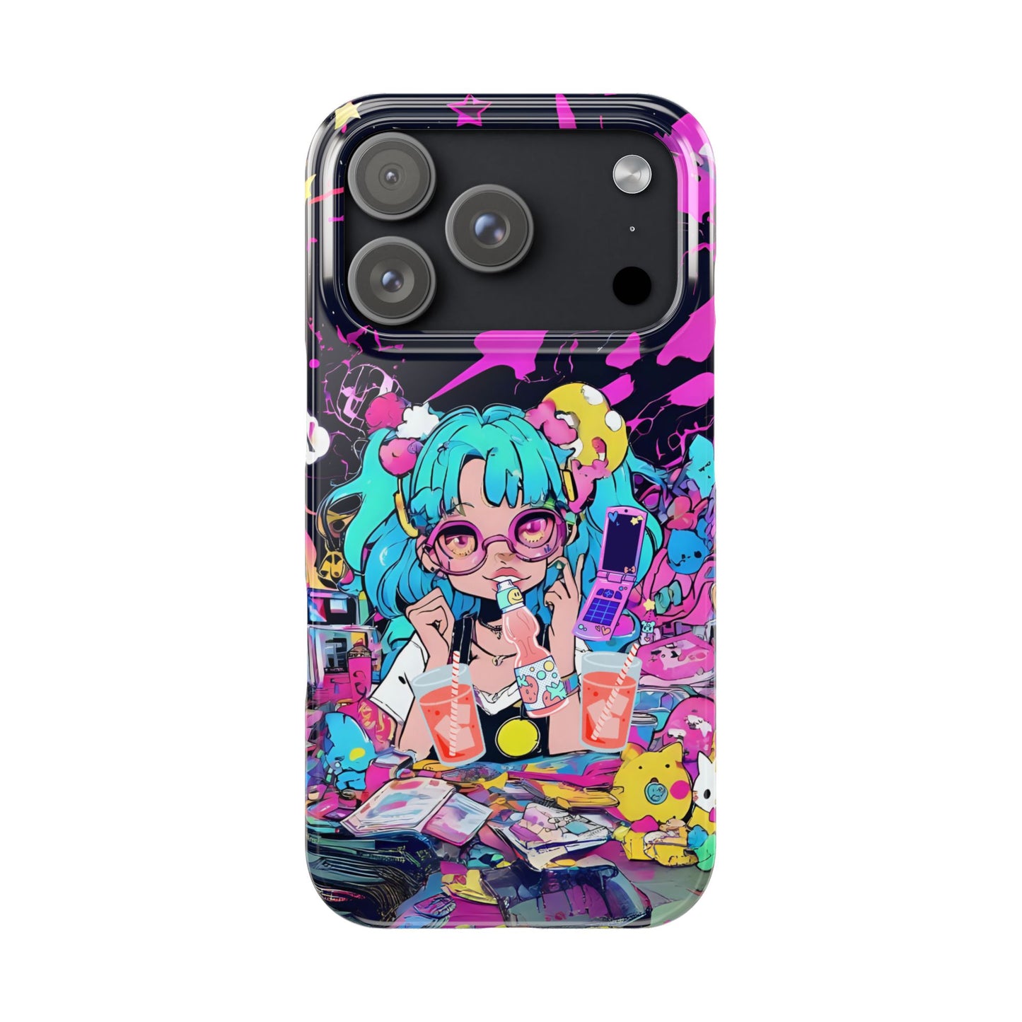 2K Anime Girl Slim Phone Case - Kawaii Vaporwave Style, Cute Maximalist Aesthetic, Cute Phone Covers, Unique Gifts for Teens