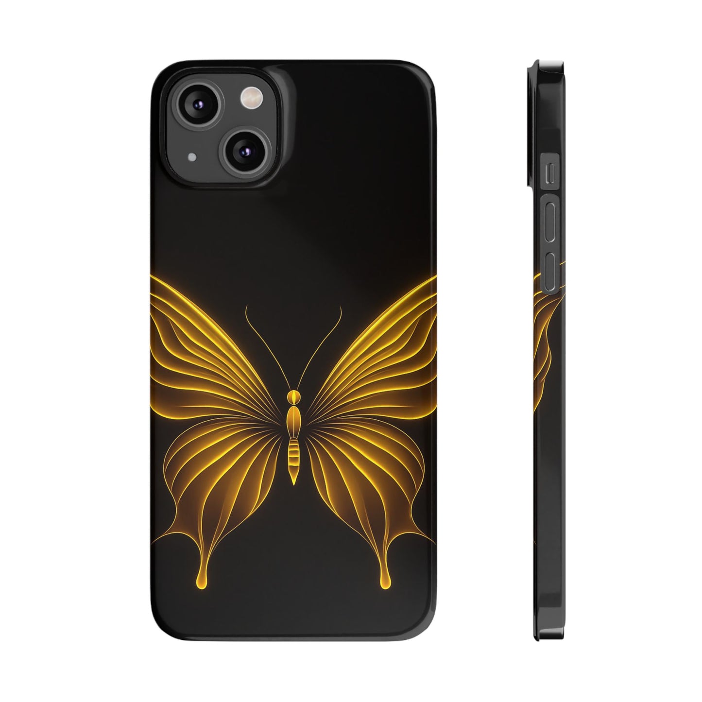 Golden Butterfly Phone Case, Elegant Insect Art, Black Aesthetic Slim Phone Case Compatible with iPhone, Galaxy, Google