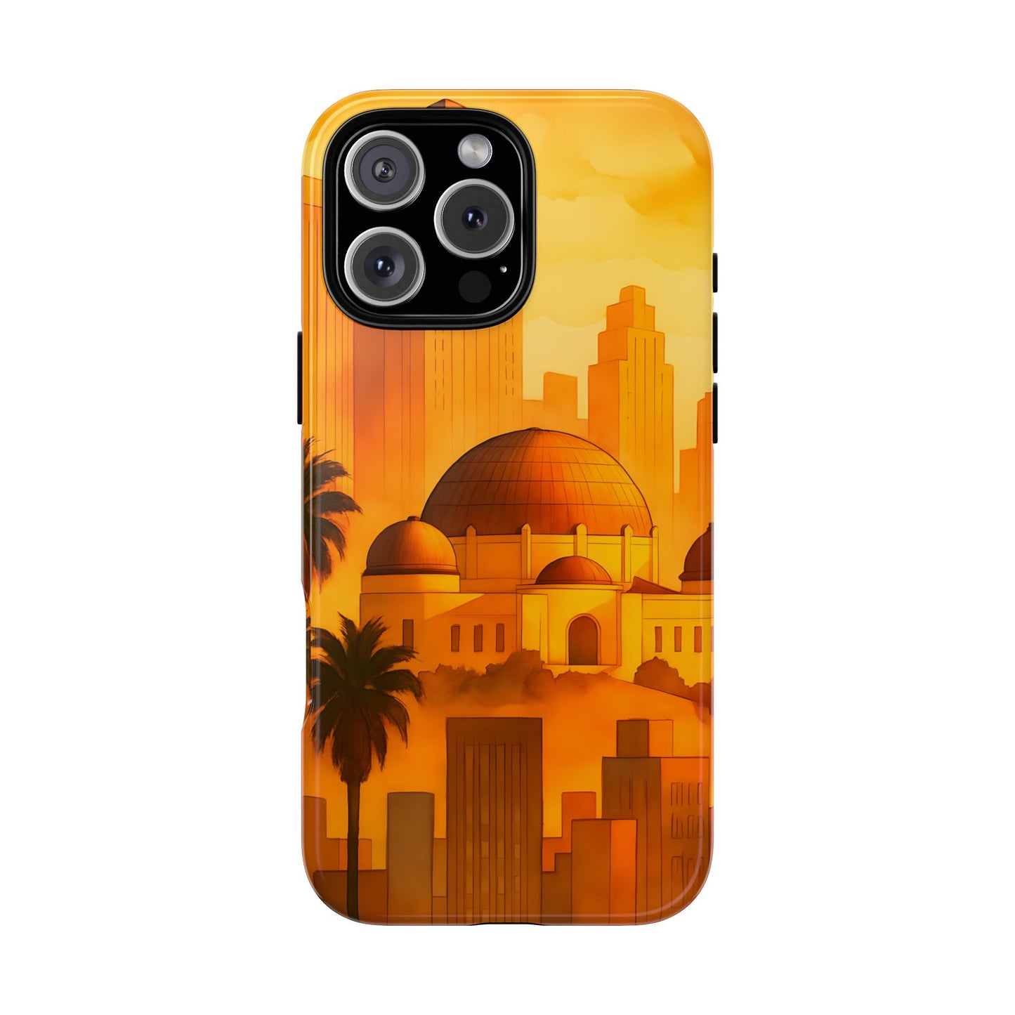 Cityscape Tough Phone Case, Los Angeles Skyline Phone Cover, Watercolor Design Compatible with iPhone, Galaxy & Google