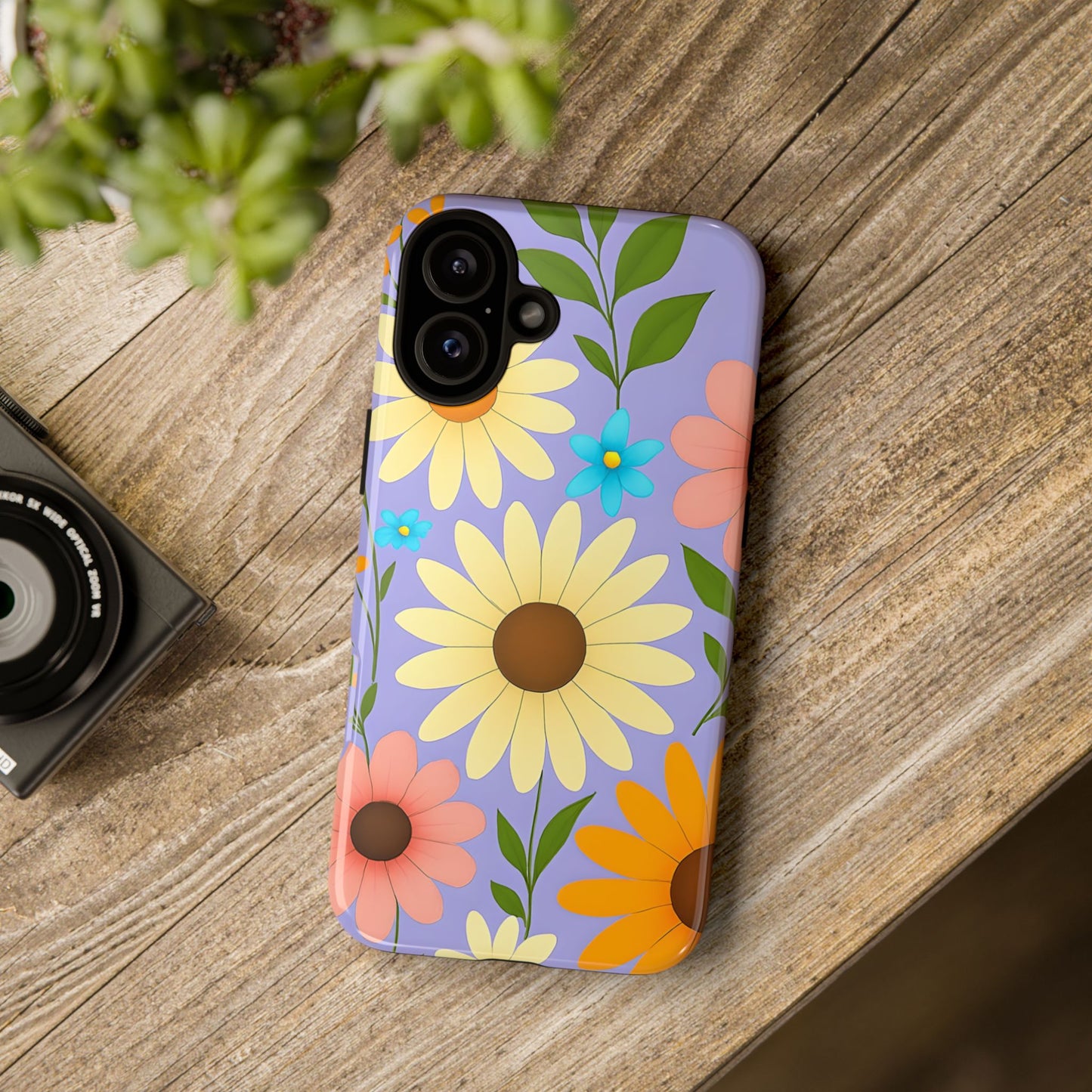 Minimal Daisy Flower Tough Phone Case - Retro Coquette Floral Print, Cute Soft Aesthetic, Compatible with iPhone, Galaxy, and Google Phones