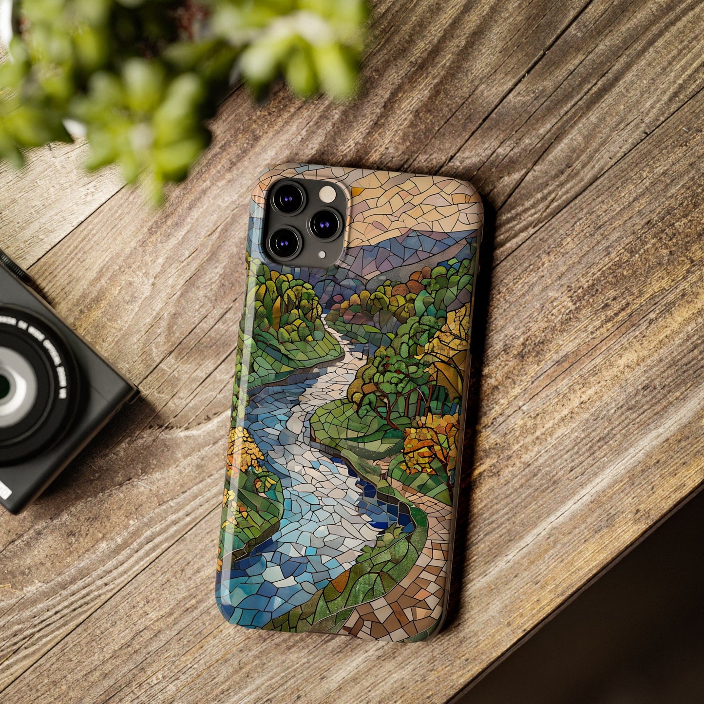 Cuyahoga Valley Mosaic Slim Phone Case, Midwest Forest Art, Scenic Nature Aesthetic, Unique Gift for Nature Lovers