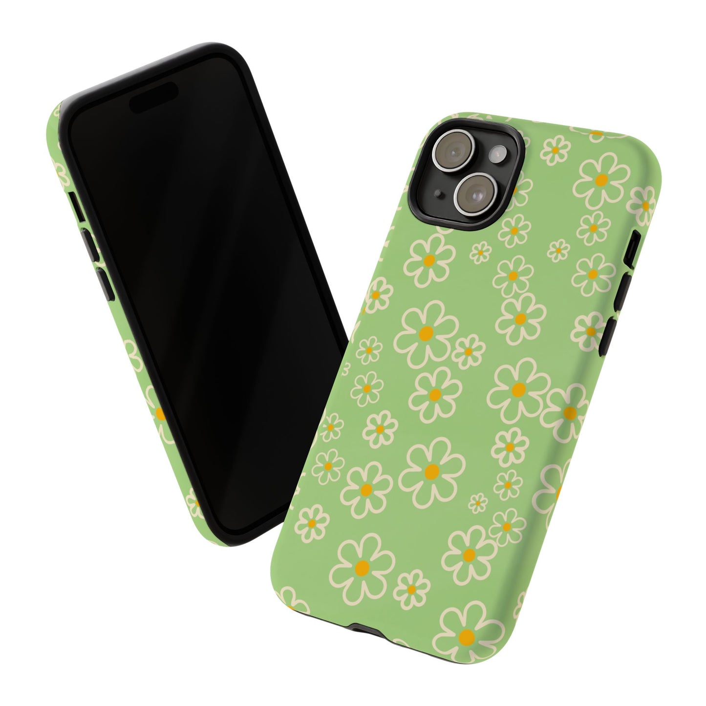 Minimal Daisy Flower Tough Phone Case - Retro Coquette Floral Print, Cute Soft Aesthetic, Compatible with iPhone, Galaxy, and Google Phones