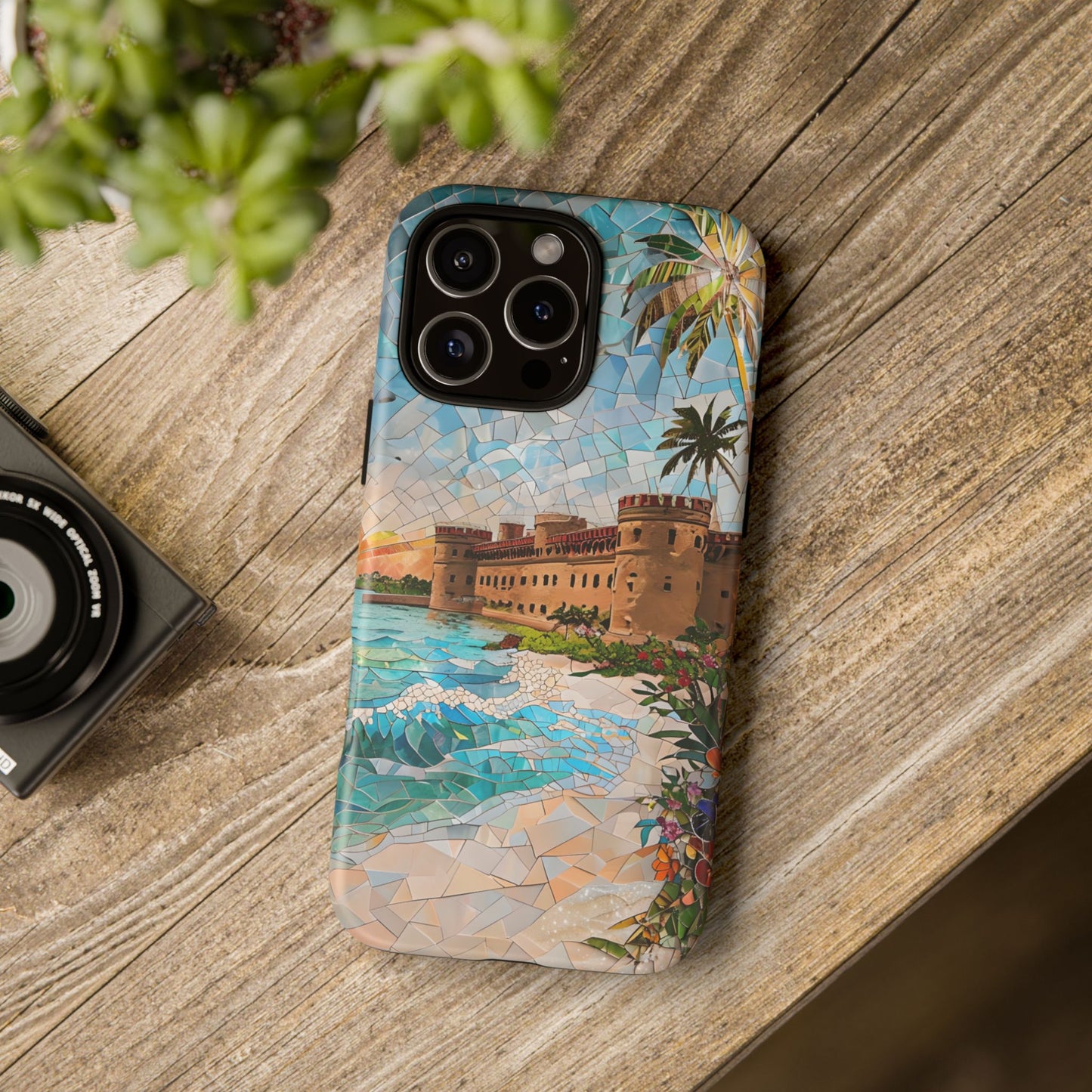 Dry Tortugas Mosaic Tough Phone Case - Tropical Island Art, Coastal Nature Aesthetic, Compatible with iPhone, Galaxy, and Google Phones