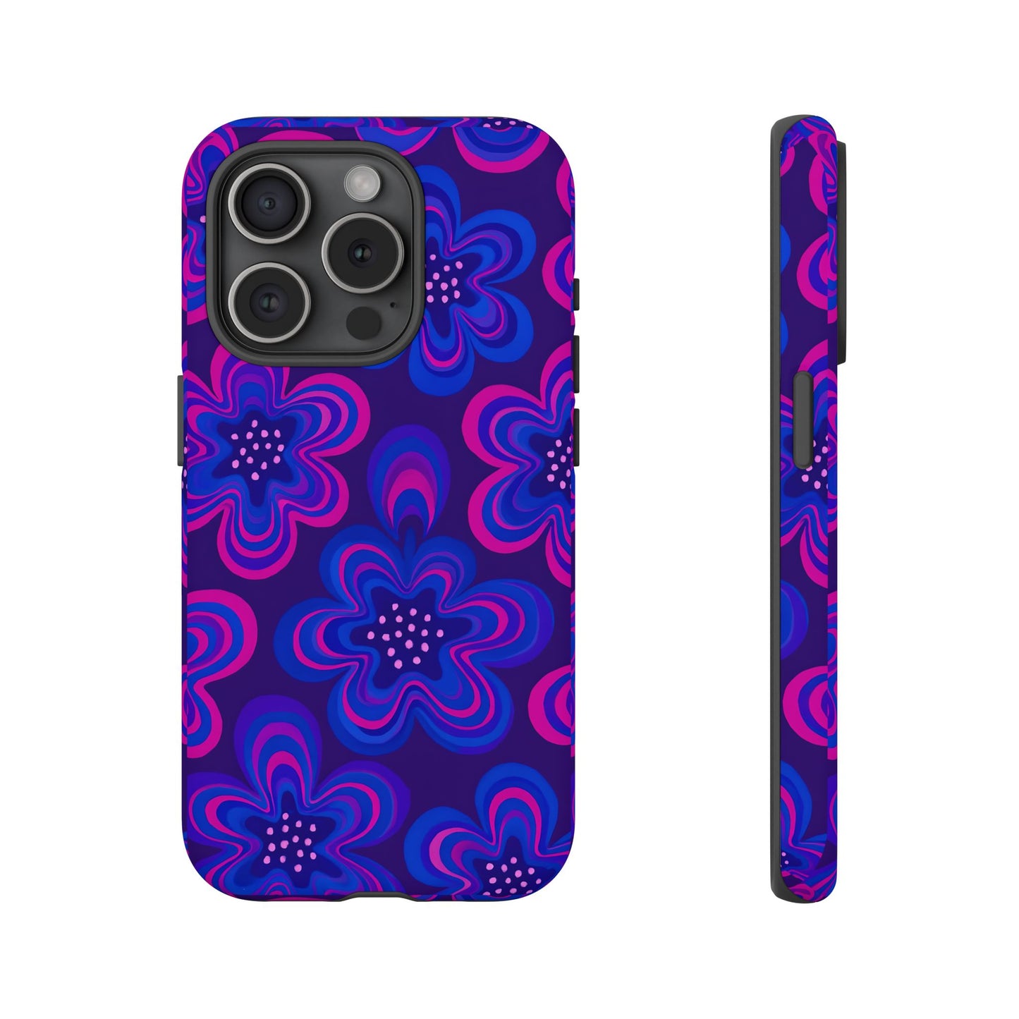 Retro Swirl Flower Tough Phone Case - Groovy Psychedelic Floral Pattern, Funky Vintage Aesthetic, Compatible with iPhone, Galaxy, and Google