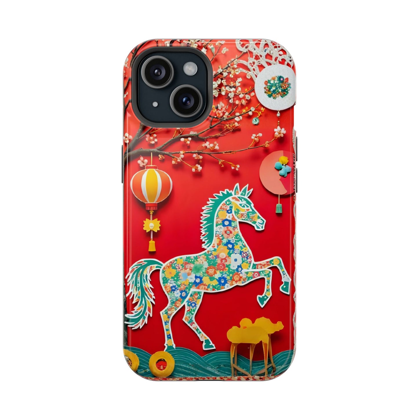 Year of the Horse Floral Art Magnetic Phone Case, Chinese Zodiac 2026 Design, compatible with iPhone 17 16 15 14 13