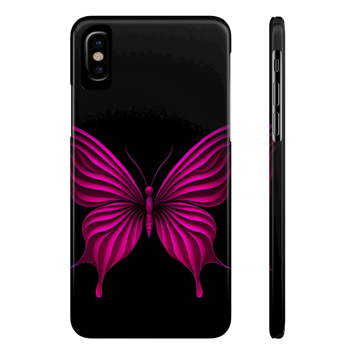 Pink Butterfly Phone Case, Elegant Insect Art, Black Aesthetic Slim Phone Case Compatible with iPhone, Galaxy, Google