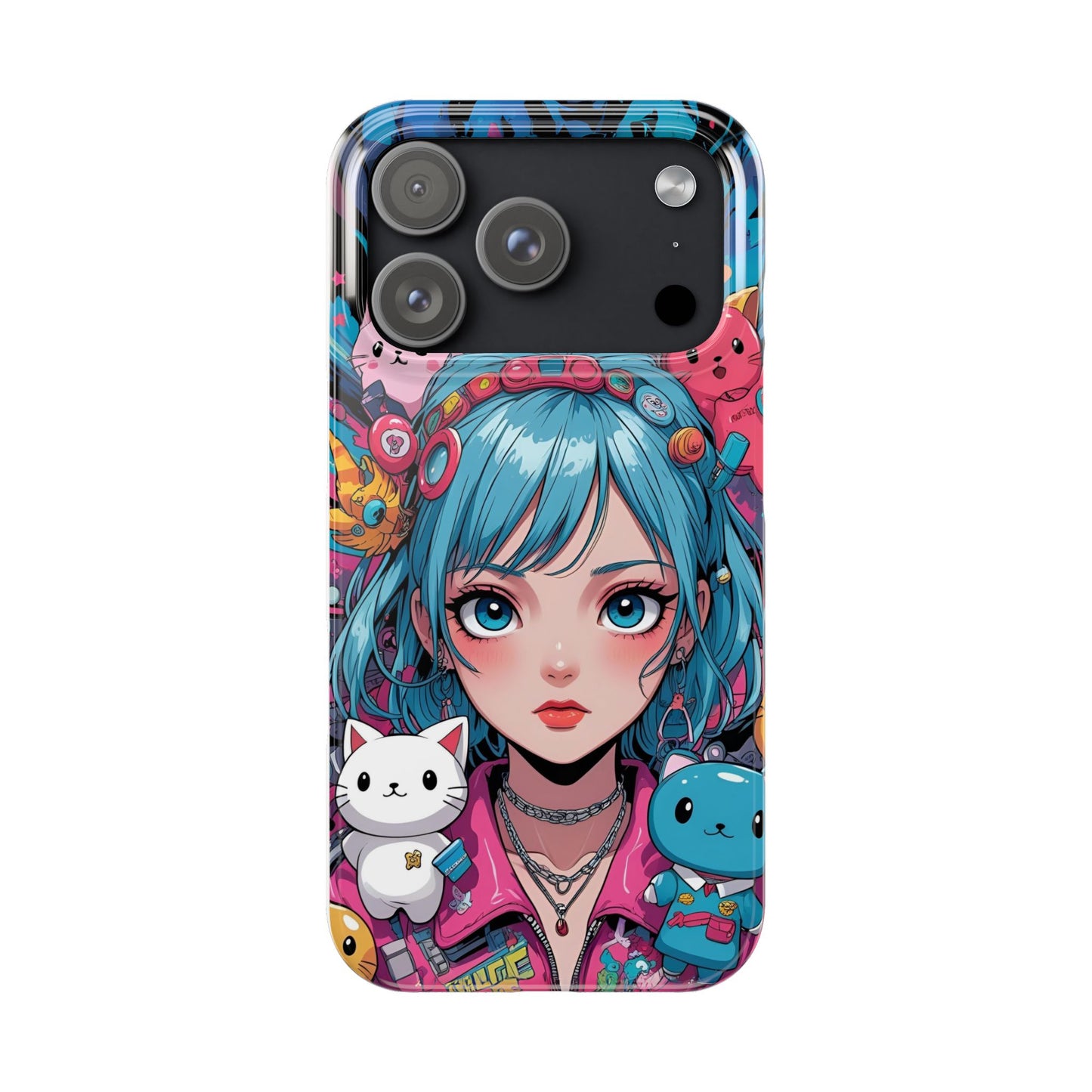 Y2K Anime Girl Slim Phone Case - Cute Maximalist Aesthetic, Kawaii Vaporwave Style, Pop Culture Lovers and Special Occasions