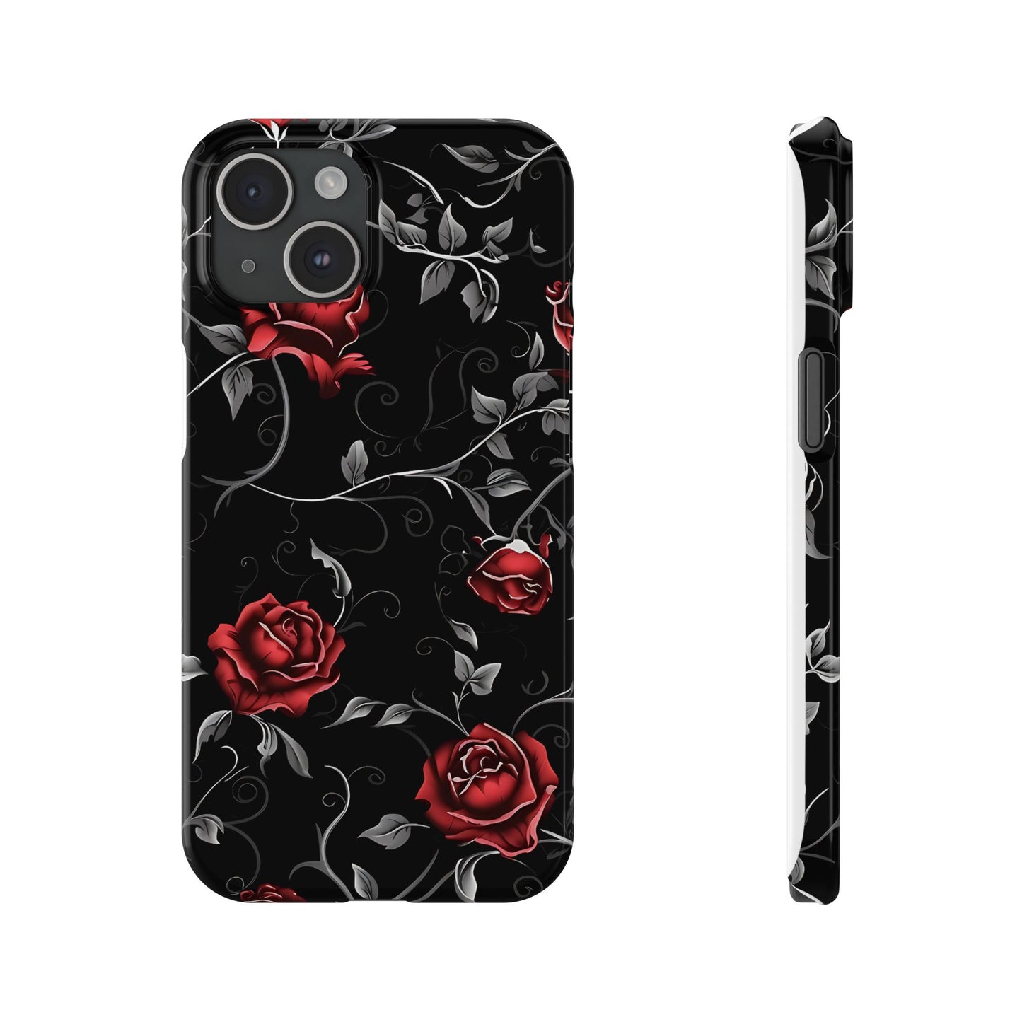 Elegant Floral Slim Phone Cases, Gothic Style Case, Rose Design Cover, Unique Gift for Her, Phone Accessories, Modern Chic