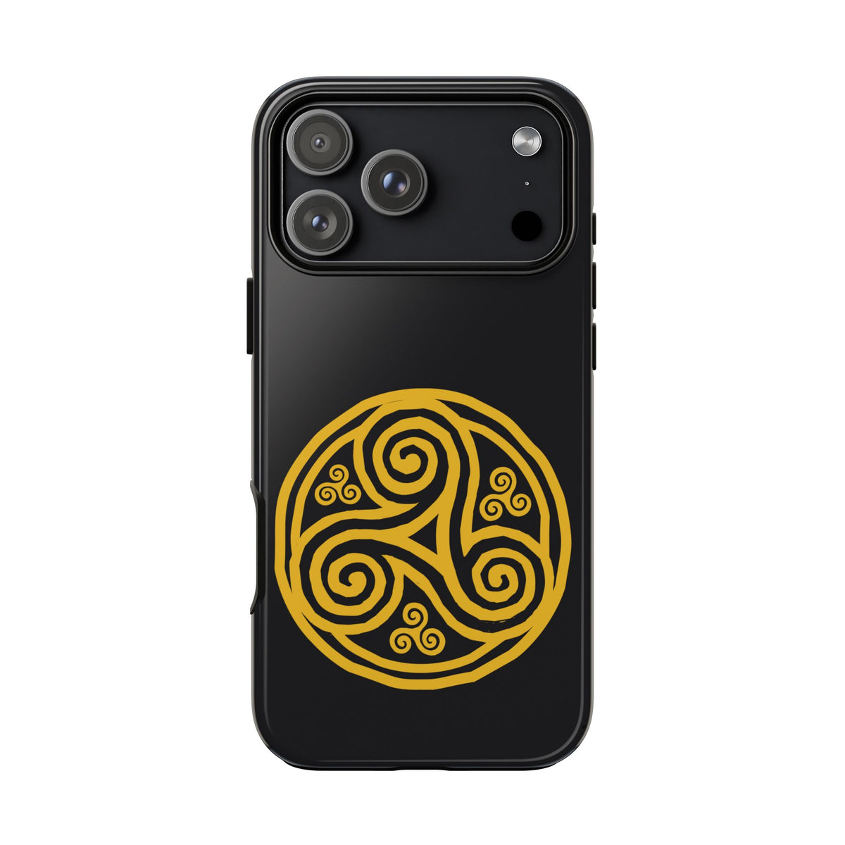 Gold Triskelion Medallion Tough Phone Case Celtic Spiral Irish Symbol Black Compatible with iPhone 17 16 15 14 13 Galaxy Google