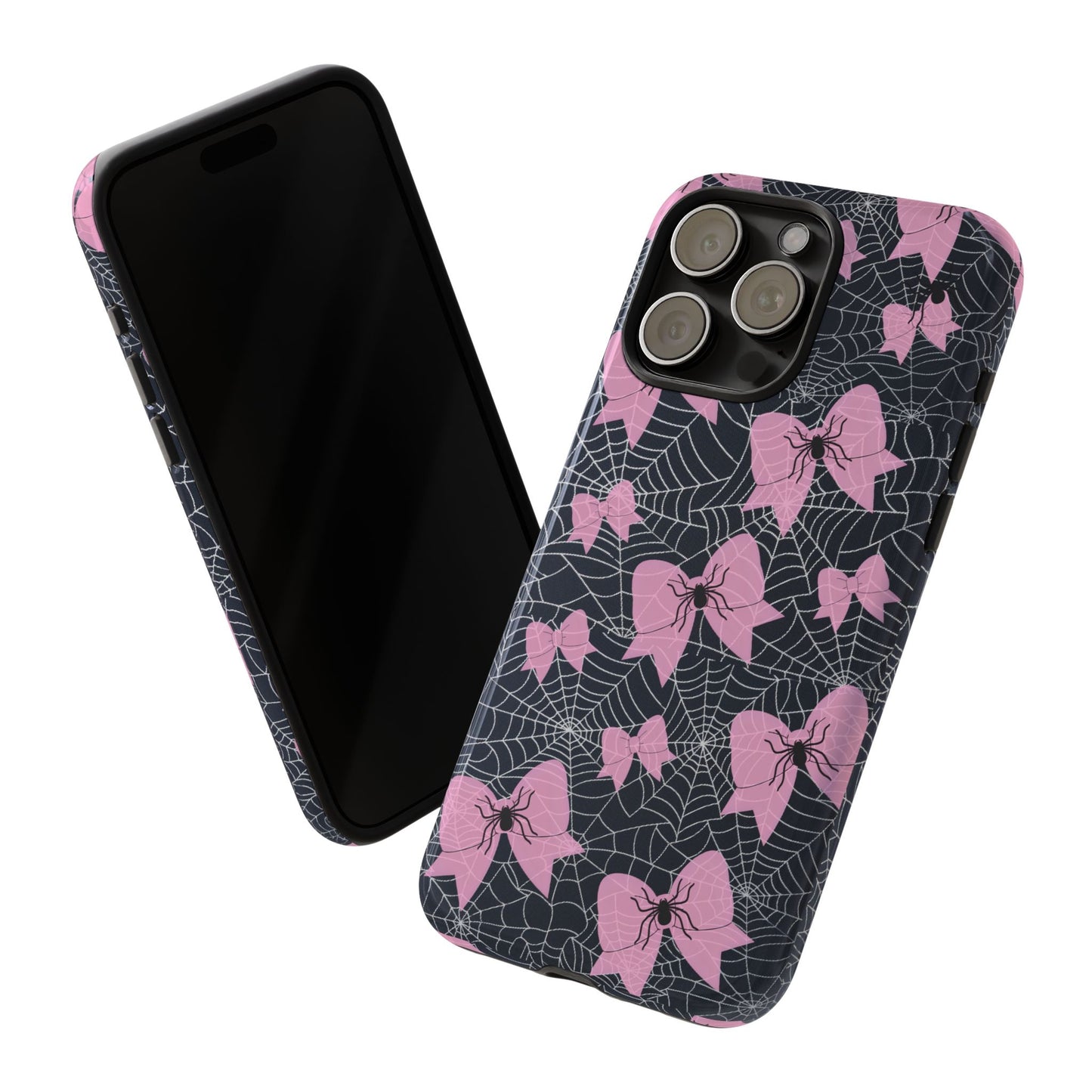 Pink Spider Bow Phone Case, Goth Coquette Spiderweb Phone Cover Creepy Cute Halloween Aesthetic Case Spooky Glam Girl Accessory for Alt Fans