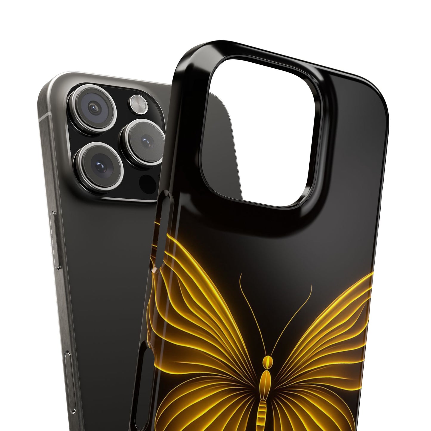 Golden Butterfly Phone Case, Elegant Insect Art, Black Aesthetic Slim Phone Case Compatible with iPhone, Galaxy, Google
