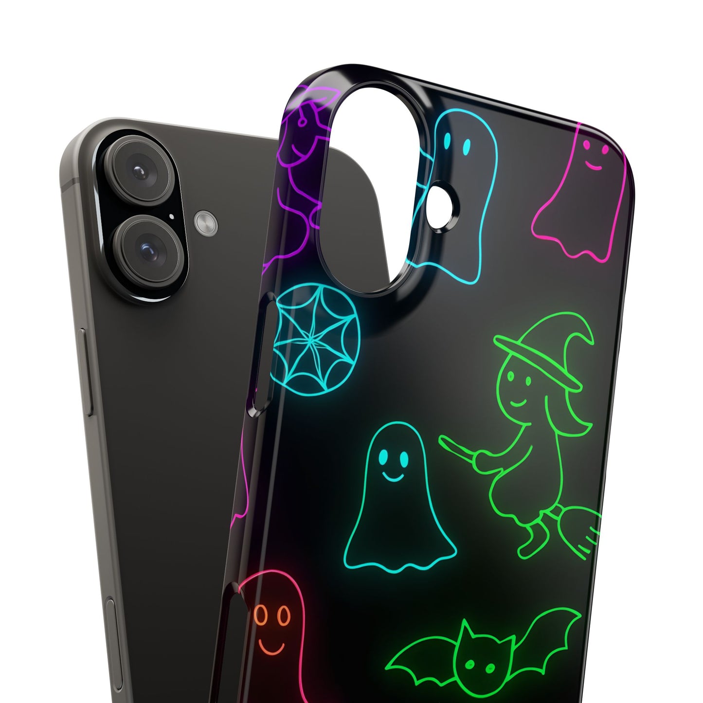 Neon Halloween Phone Case, Cute Ghost Witch Aesthetic Slim Phone Case, Compatible with iPhone, Galaxy, Google
