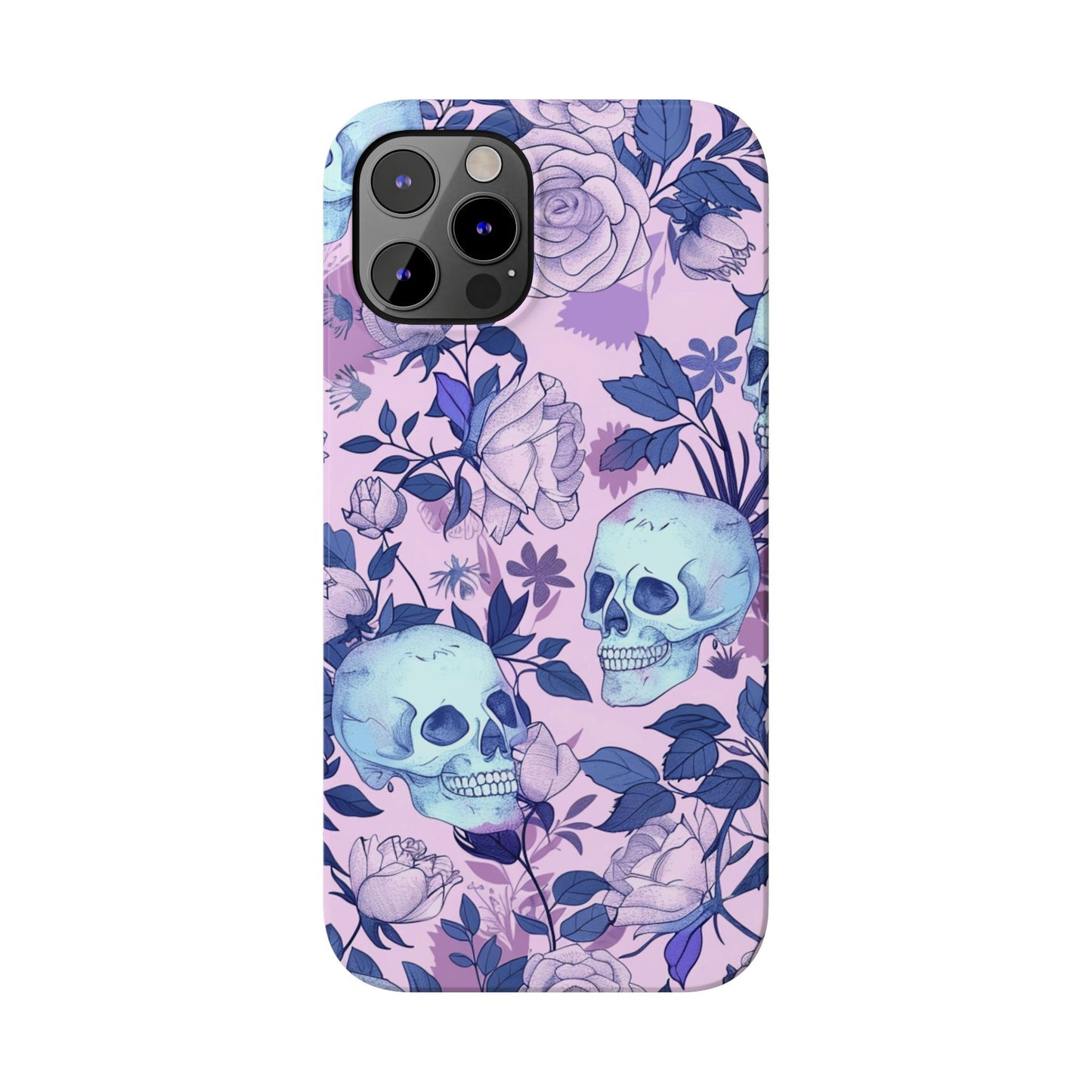 Floral Skull Slim Phone Case - Aesthetic, Trendy, Gift for Goth Lovers, Unique Phone Accessories, Floral Print, Halloween Decor