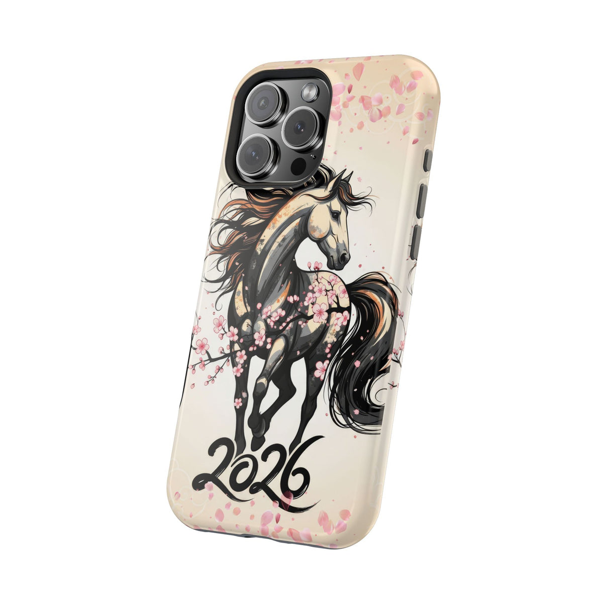 Year of the Horse Floral Art Magnetic Phone Case, Chinese Zodiac 2026 Design, compatible with iPhone 17 16 15 14 13