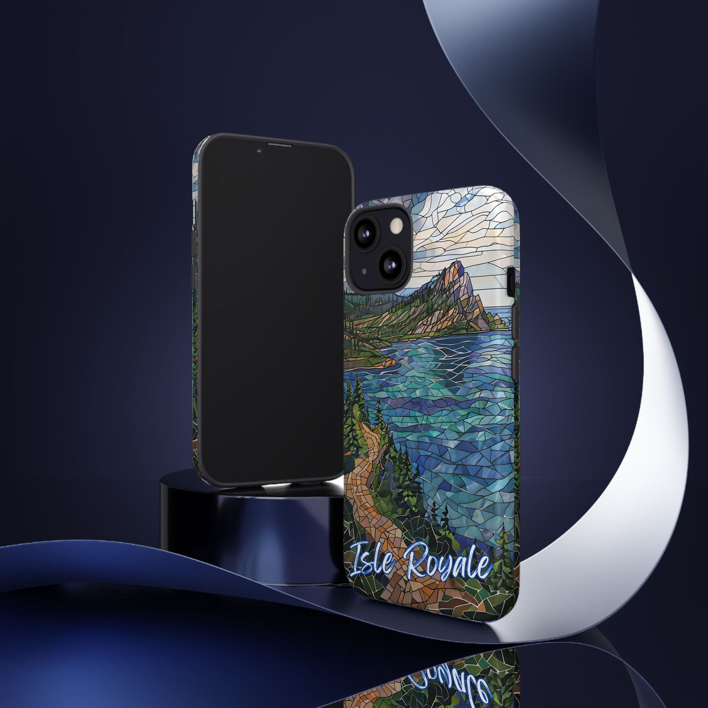 Isle Royale Mosaic Tough Phone Case, Remote Island Wilderness Art, Great Lakes Nature Aesthetic, Compatible with iPhone, Galaxy, and Pixels