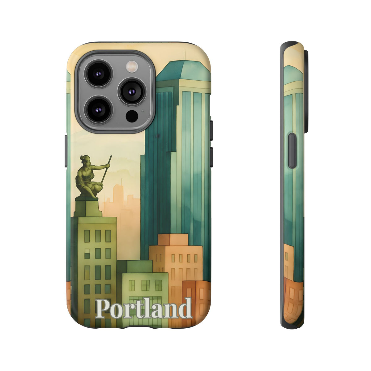 Portland Cityscape Phone Case • Urban Skyline Art Tough Case • Watercolor City Aesthetic • Gift for Travelers • Compatible with iPhone, Galaxy, Google