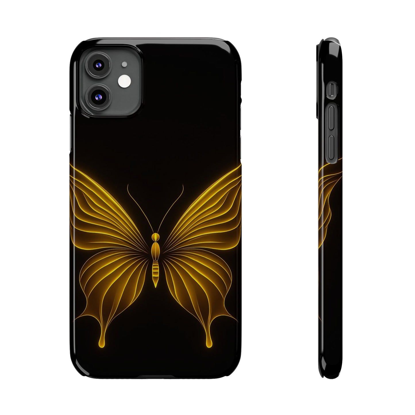 Golden Butterfly Phone Case, Elegant Insect Art, Black Aesthetic Slim Phone Case Compatible with iPhone, Galaxy, Google
