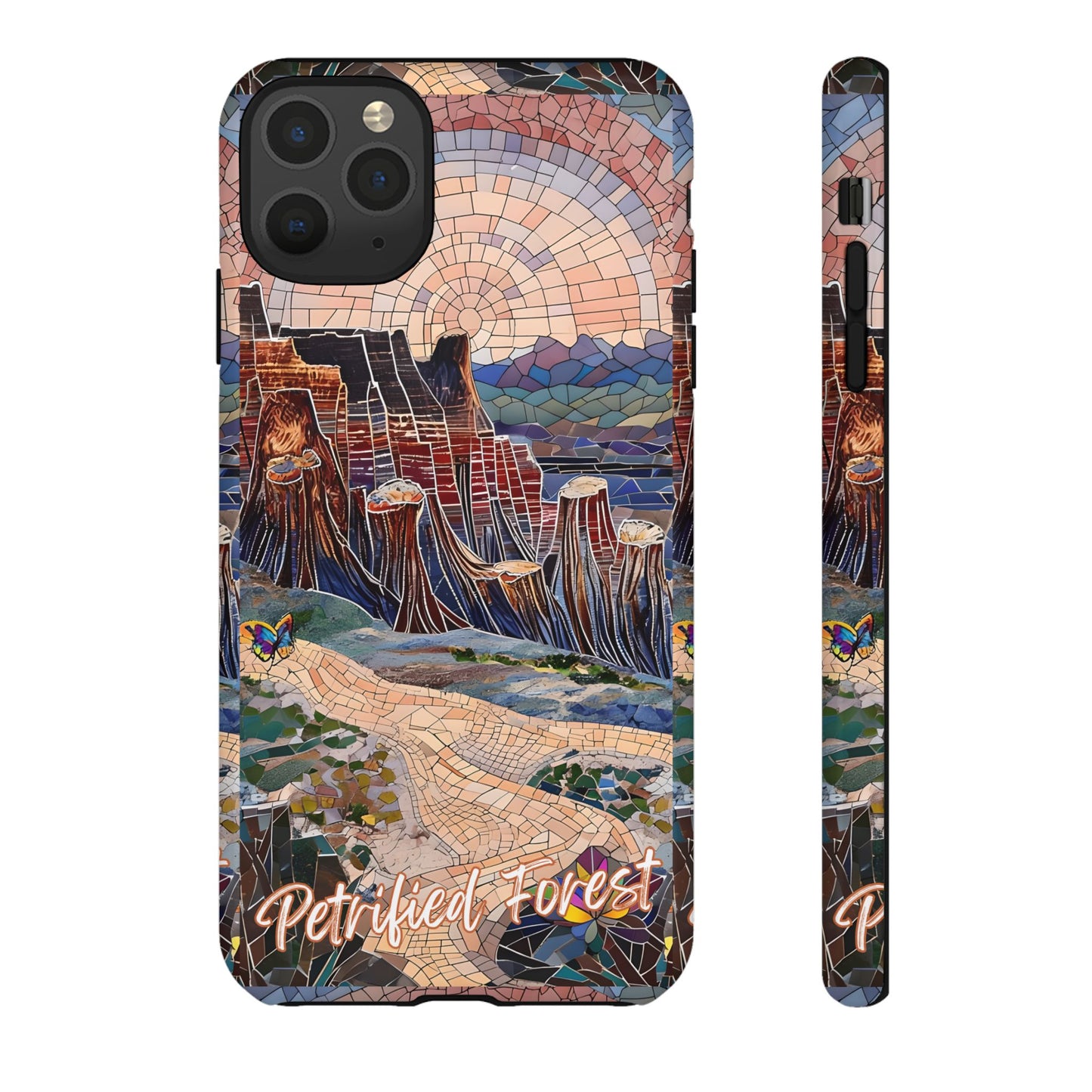 Petrified Forest Mosaic Tough Phone Case, Scenic Rock Formation Design, Nature Aesthetic, Compatible with iPhone, Galaxy, and Google Phones