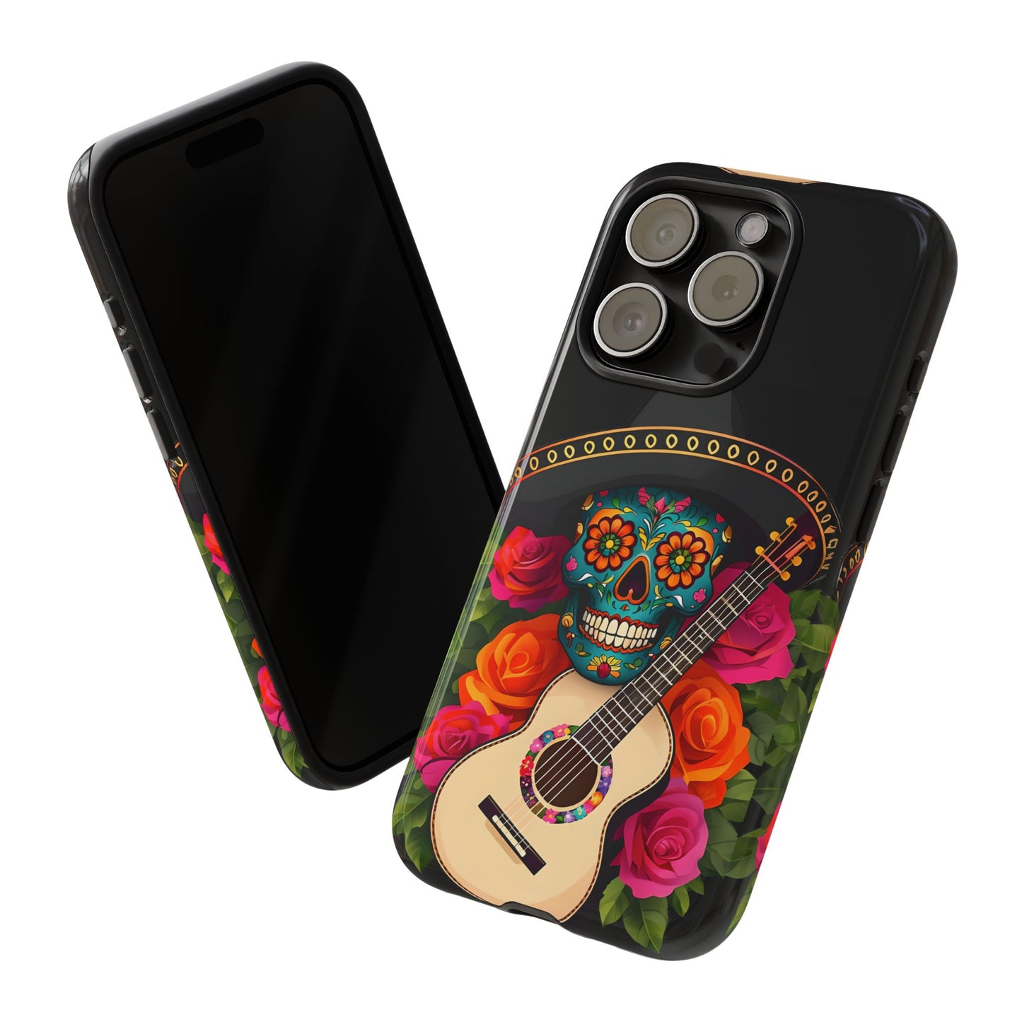 Mariachi Skull Tough Phone Case - Colorful Folk Aesthetic, Halloween Floral Skull Design, Compatible with iPhone, Galaxy, and Google Phones