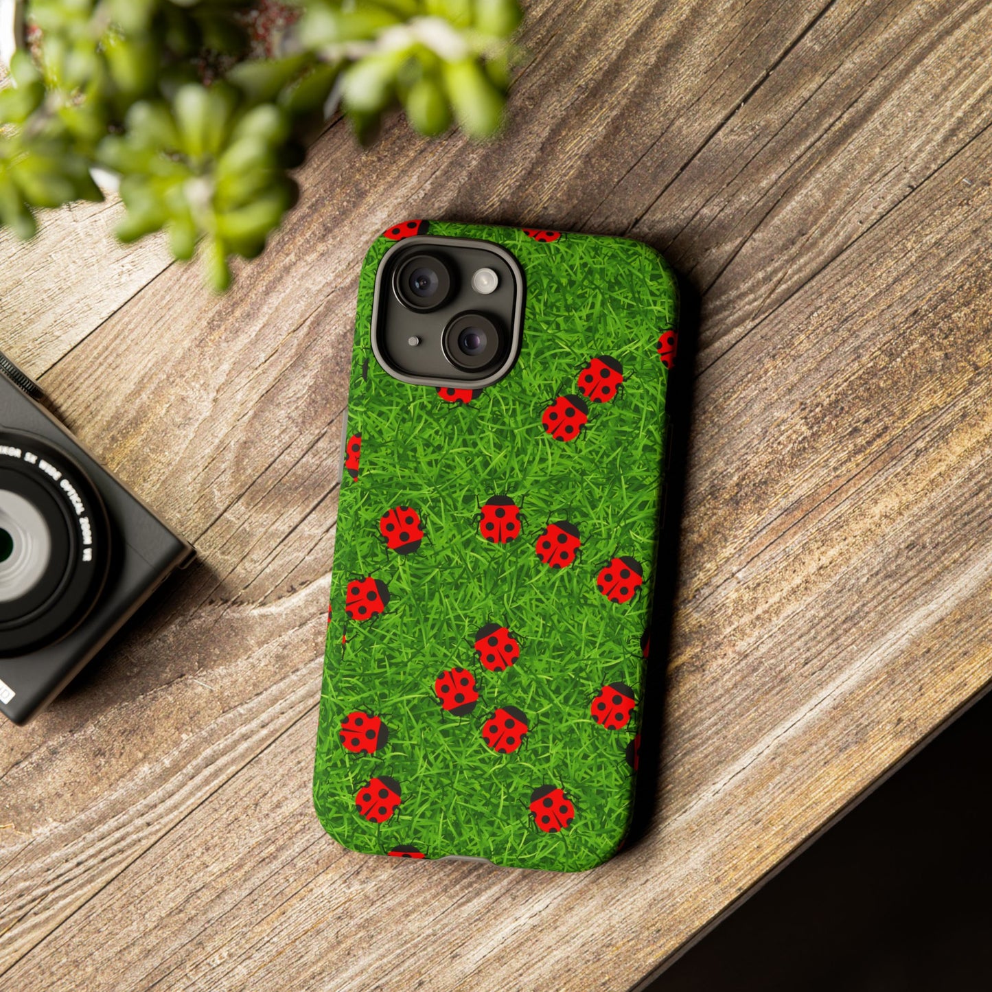 Ladybug Tough Phone Case - Cute Insect Aesthetic, Nature Pattern Art Design, Compatible with iPhone, Galaxy, and Google Phones