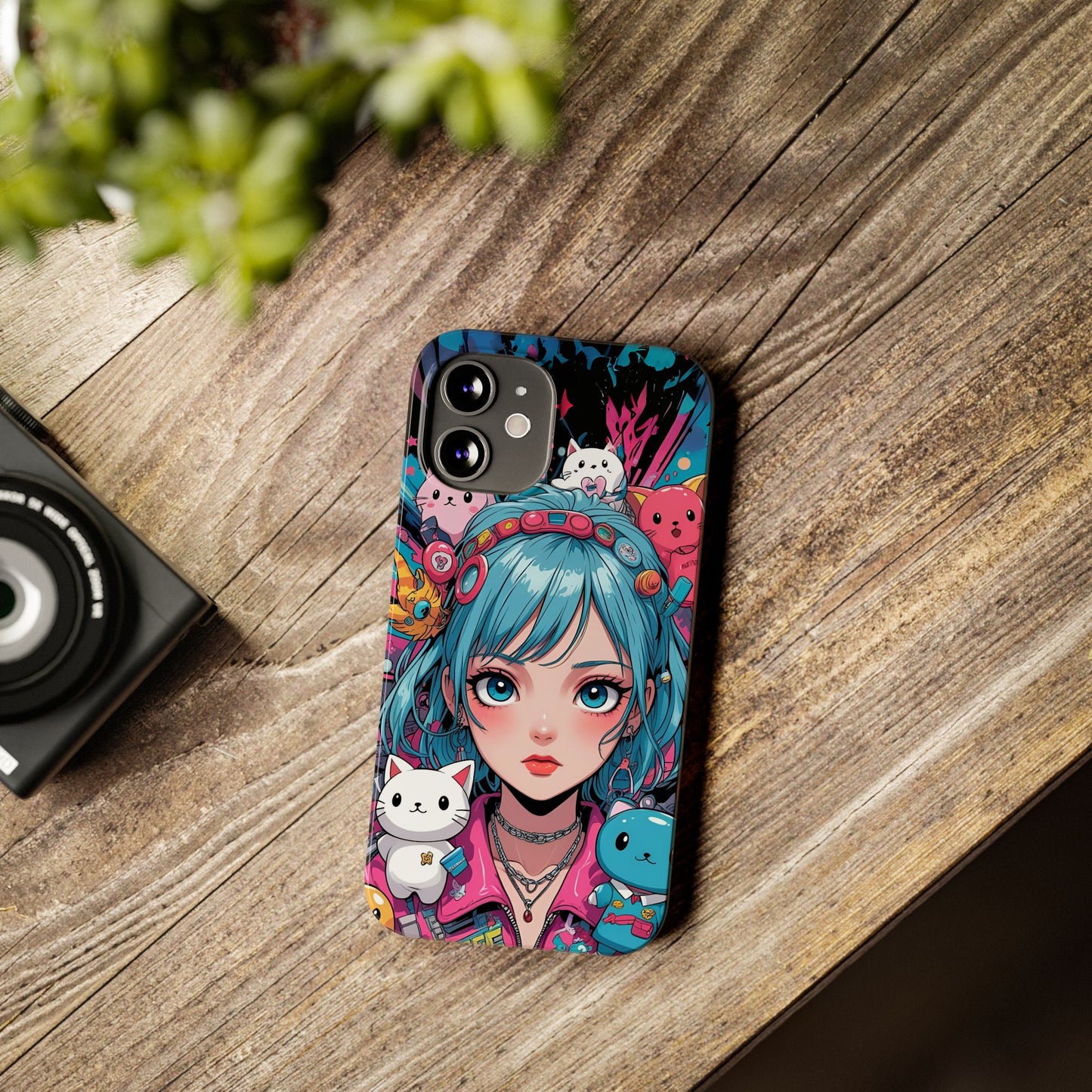 Y2K Anime Girl Slim Phone Case - Cute Maximalist Aesthetic, Kawaii Vaporwave Style, Pop Culture Lovers and Special Occasions