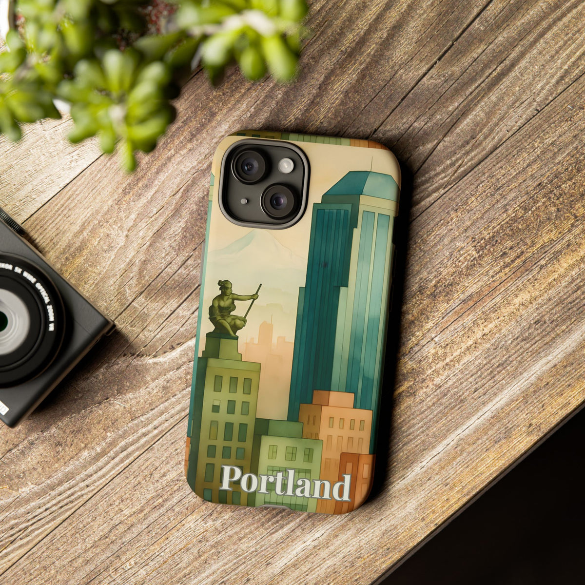 Portland Cityscape Phone Case • Urban Skyline Art Tough Case • Watercolor City Aesthetic • Gift for Travelers • Compatible with iPhone, Galaxy, Google