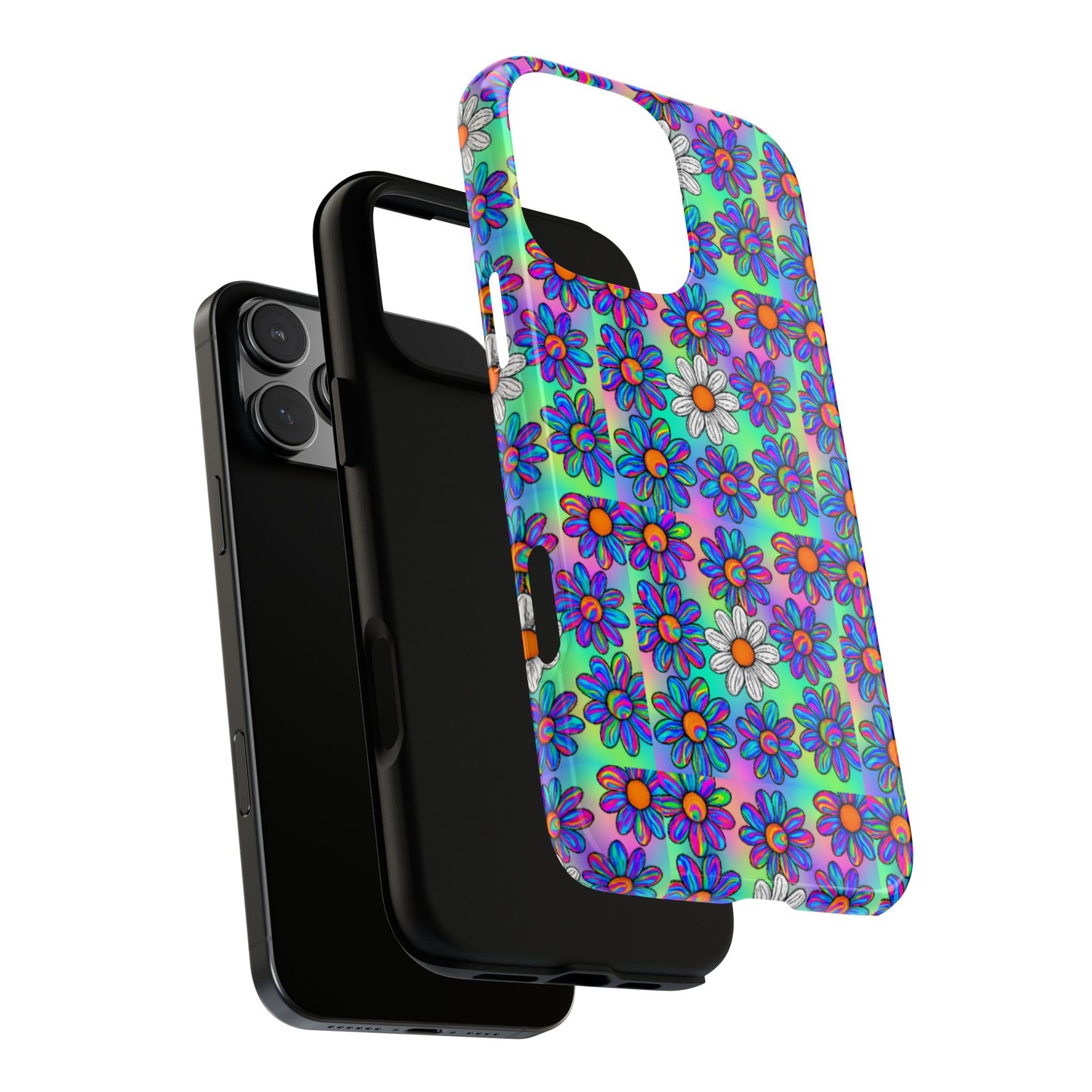 Trippy Daisy Tough Phone Case - Psychedelic Floral Aesthetic, Colorful Groovy Design, Compatible with iPhone, Galaxy, and Google Phones